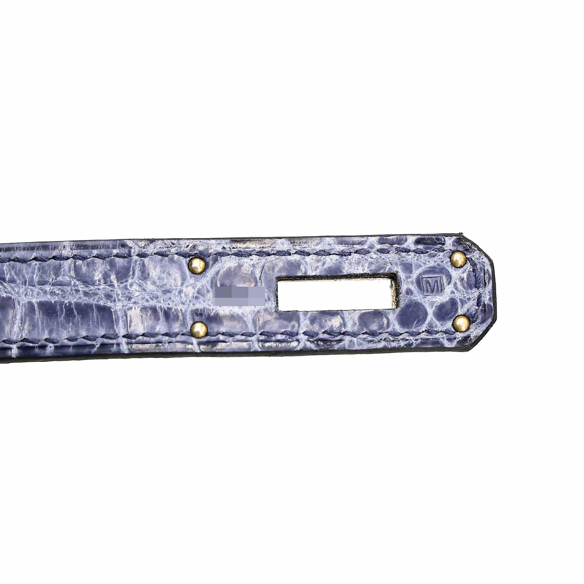 Excellent ( Rank SA ) HERMÈS Birkin 30 Bleu Brighton (7E) Shiny Porosus Crocodile Palladium hardware Square M (2009) - 24