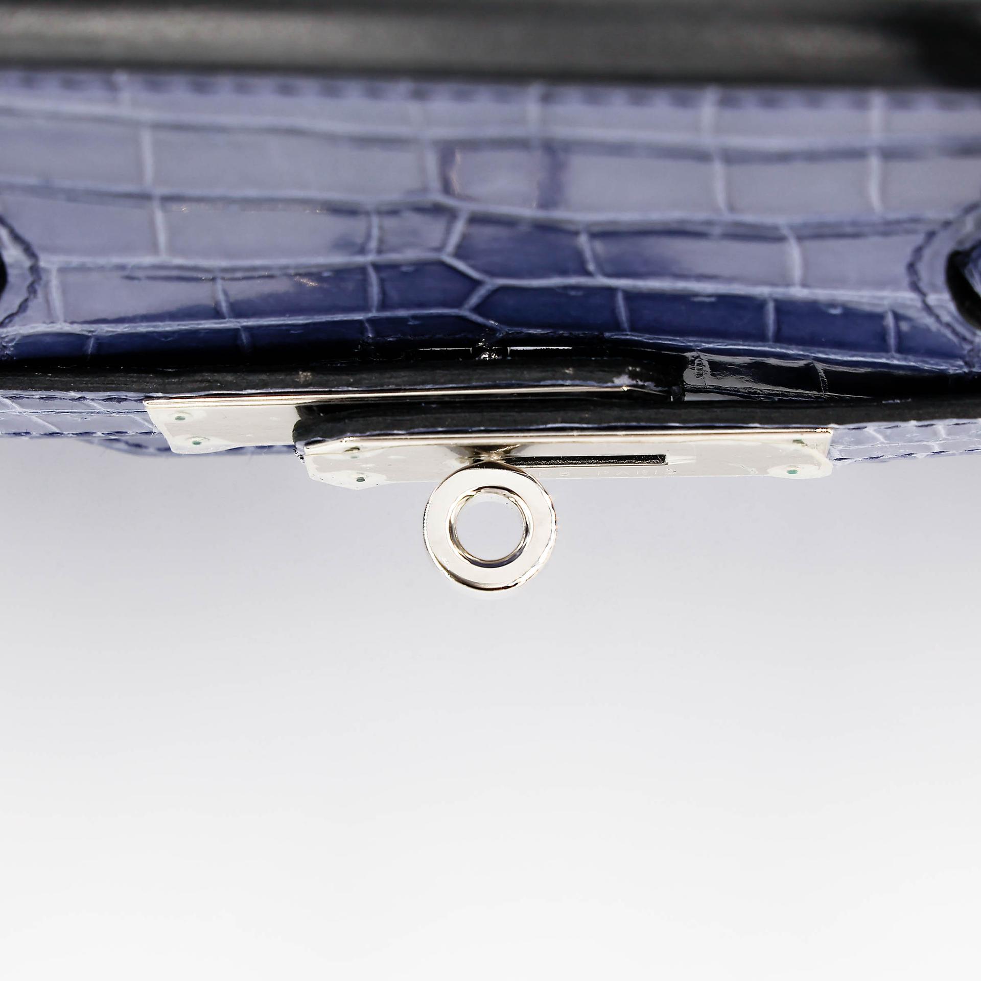 Excellent ( Rank SA ) HERMÈS Birkin 30 Bleu Brighton (7E) Shiny Porosus Crocodile Palladium hardware Square M (2009) - 25