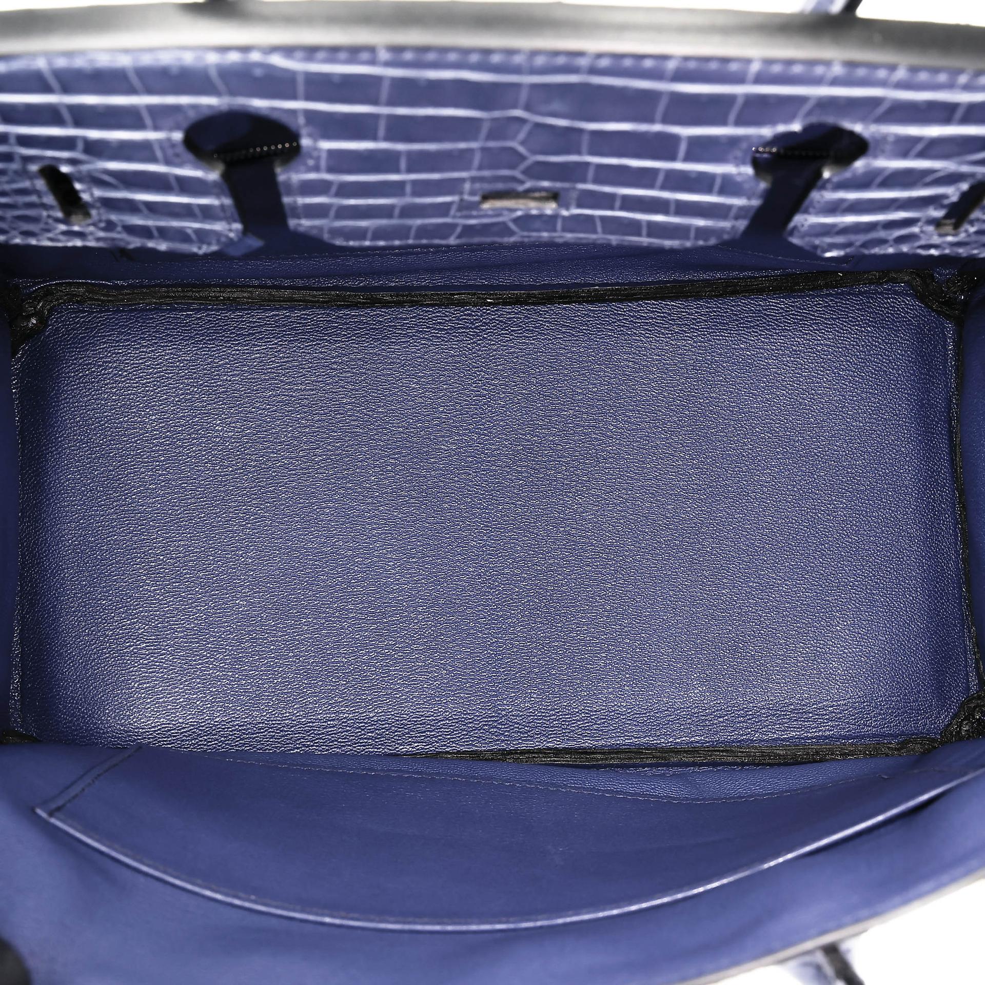 Excellent ( Rank SA ) HERMÈS Birkin 30 Bleu Brighton (7E) Shiny Porosus Crocodile Palladium hardware Square M (2009) - 36