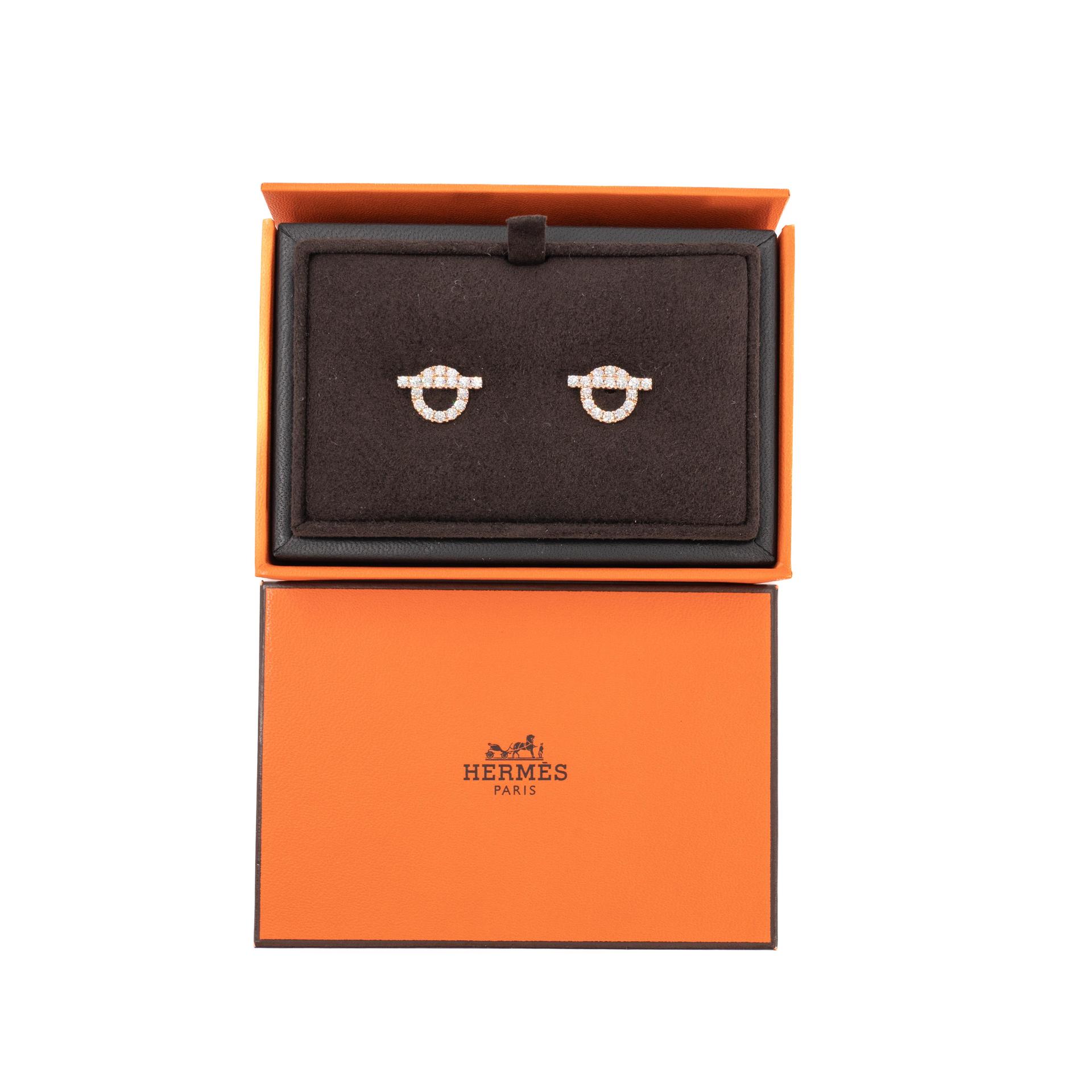 全新 HERMÈS 愛馬仕 Finesse 耳環 玫瑰金色 18K玫瑰金 鑽石 不明 - 3