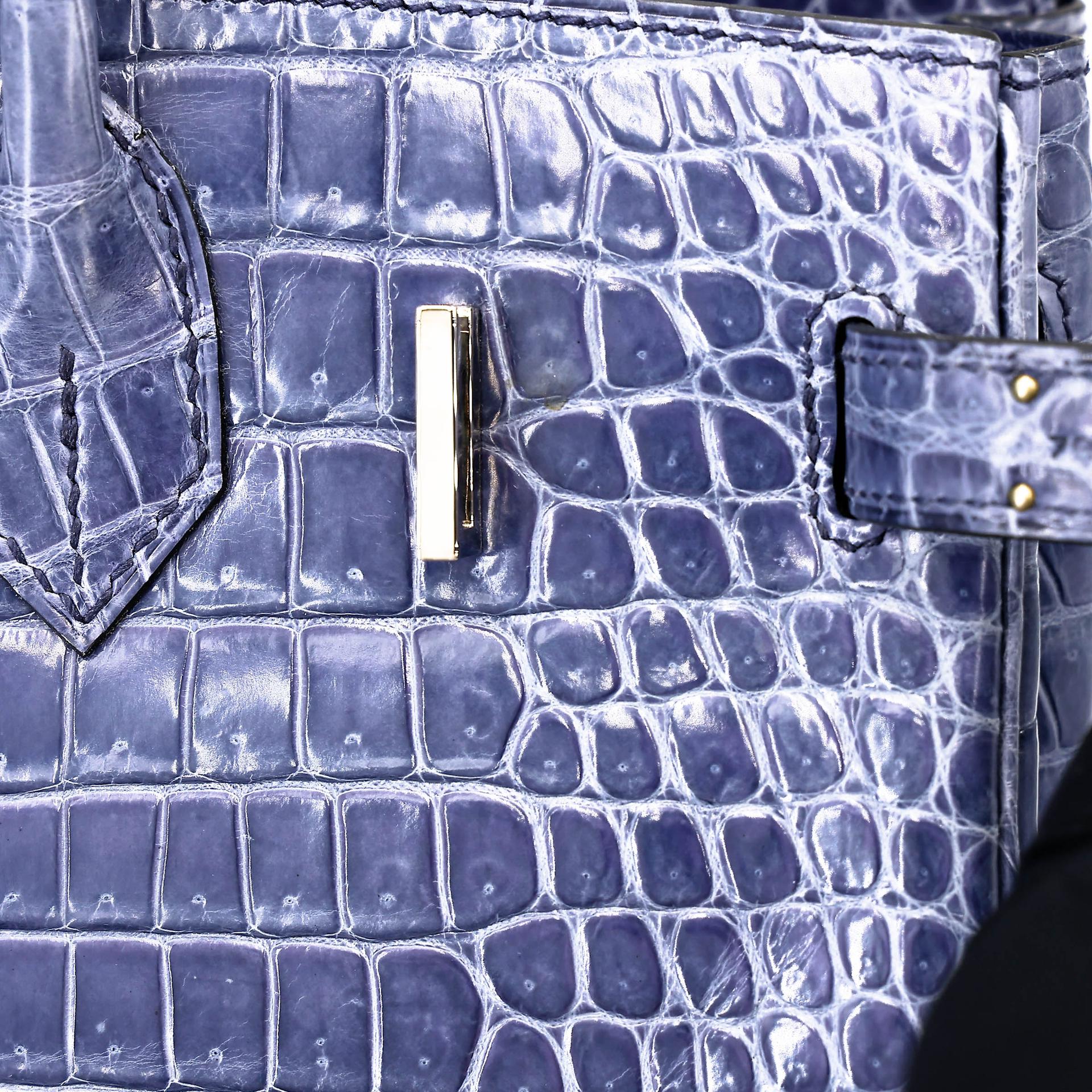 Excellent ( Rank SA ) HERMÈS Birkin 30 Bleu Brighton (7E) Shiny Porosus Crocodile Palladium hardware Square M (2009) - 30