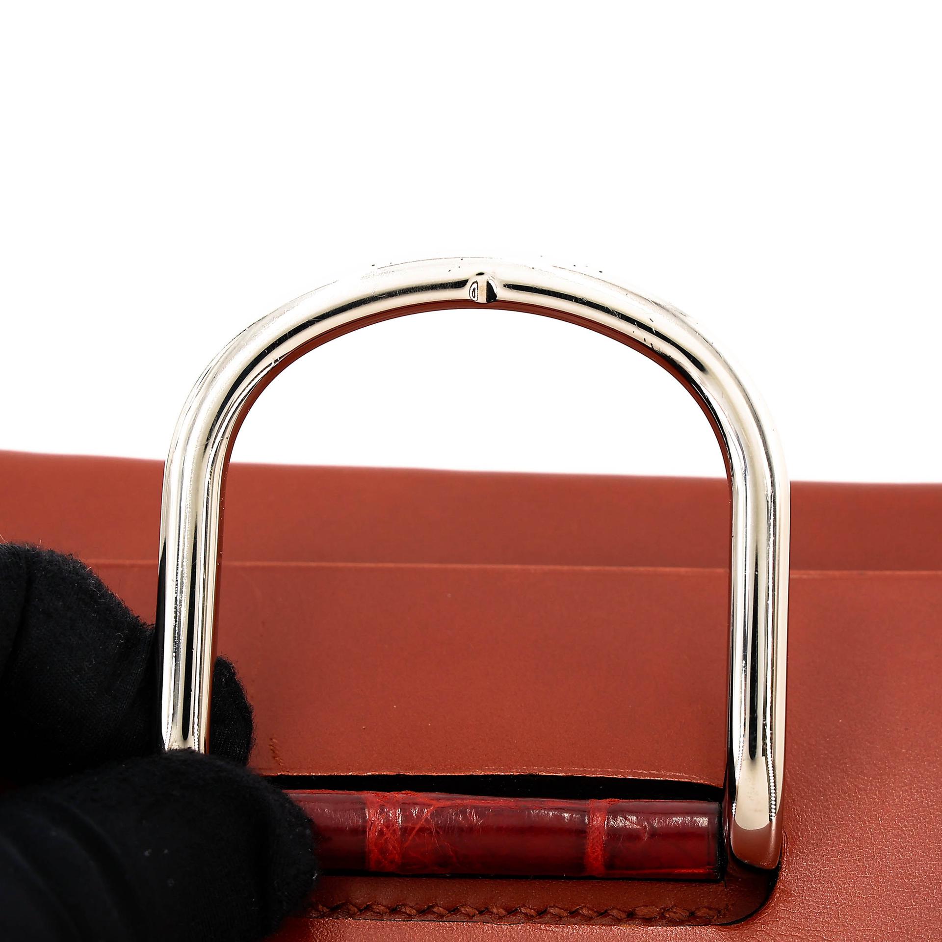 Very Good ( Rank A) HERMÈS Petit h H Box Bag Brique (36) Pain d’Epice (9Y) Shiny Niloticus Crocodile Tadelakt Palladium hardware - 6