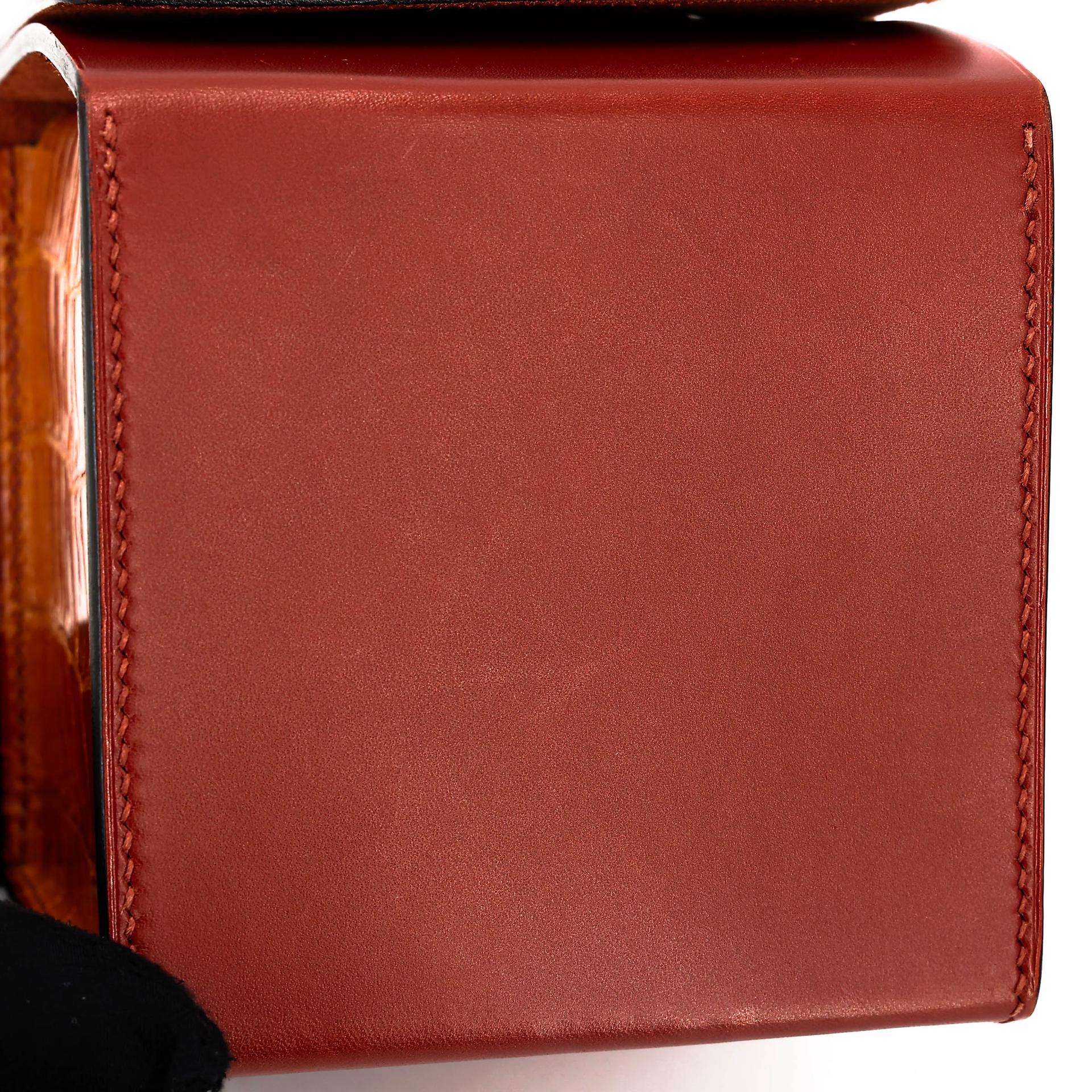 Very Good ( Rank A) HERMÈS Petit h H Box Bag Brique (36) Pain d’Epice (9Y) Shiny Niloticus Crocodile Tadelakt Palladium hardware - 14
