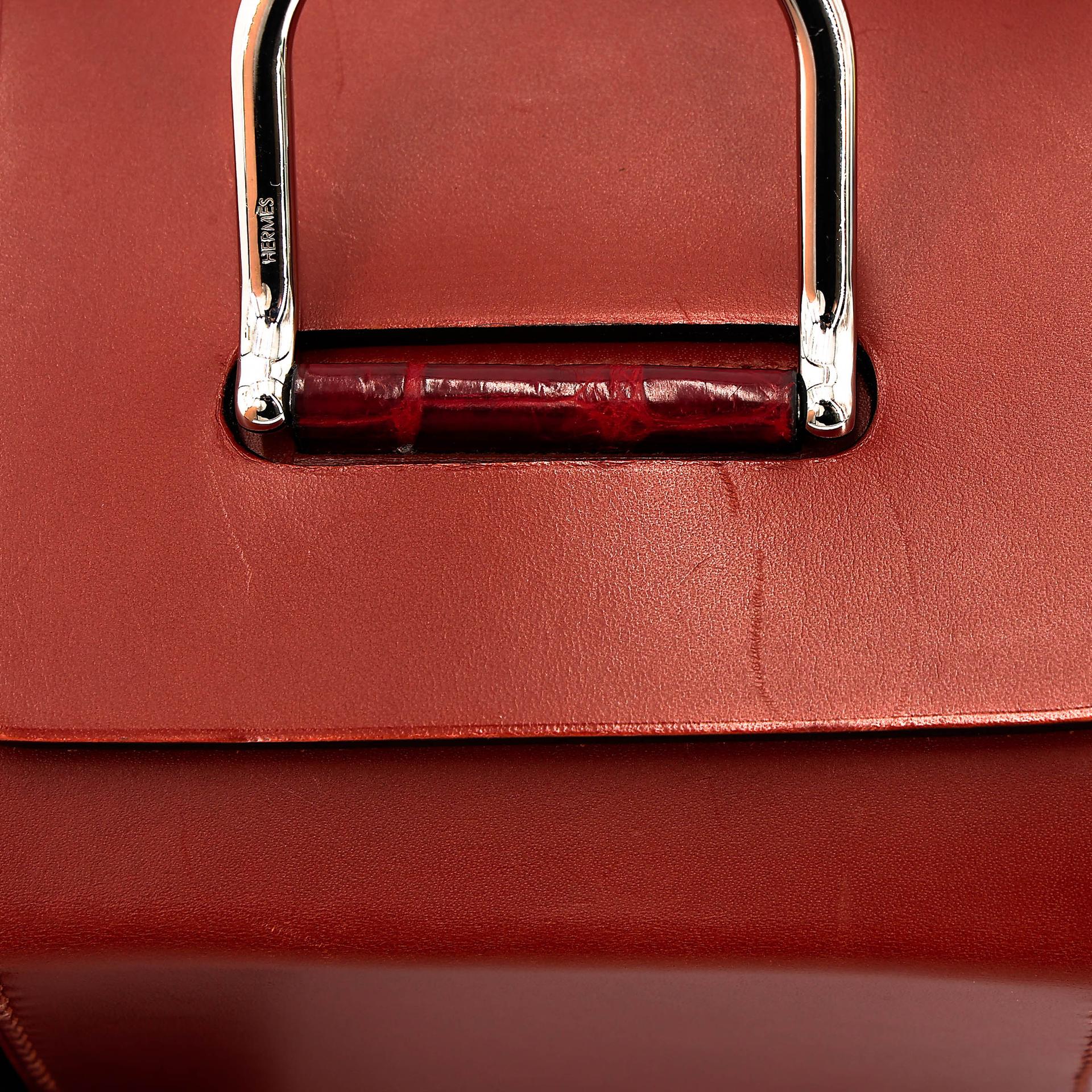 Very Good ( Rank A) HERMÈS Petit h H Box Bag Brique (36) Pain d’Epice (9Y) Shiny Niloticus Crocodile Tadelakt Palladium hardware - 13