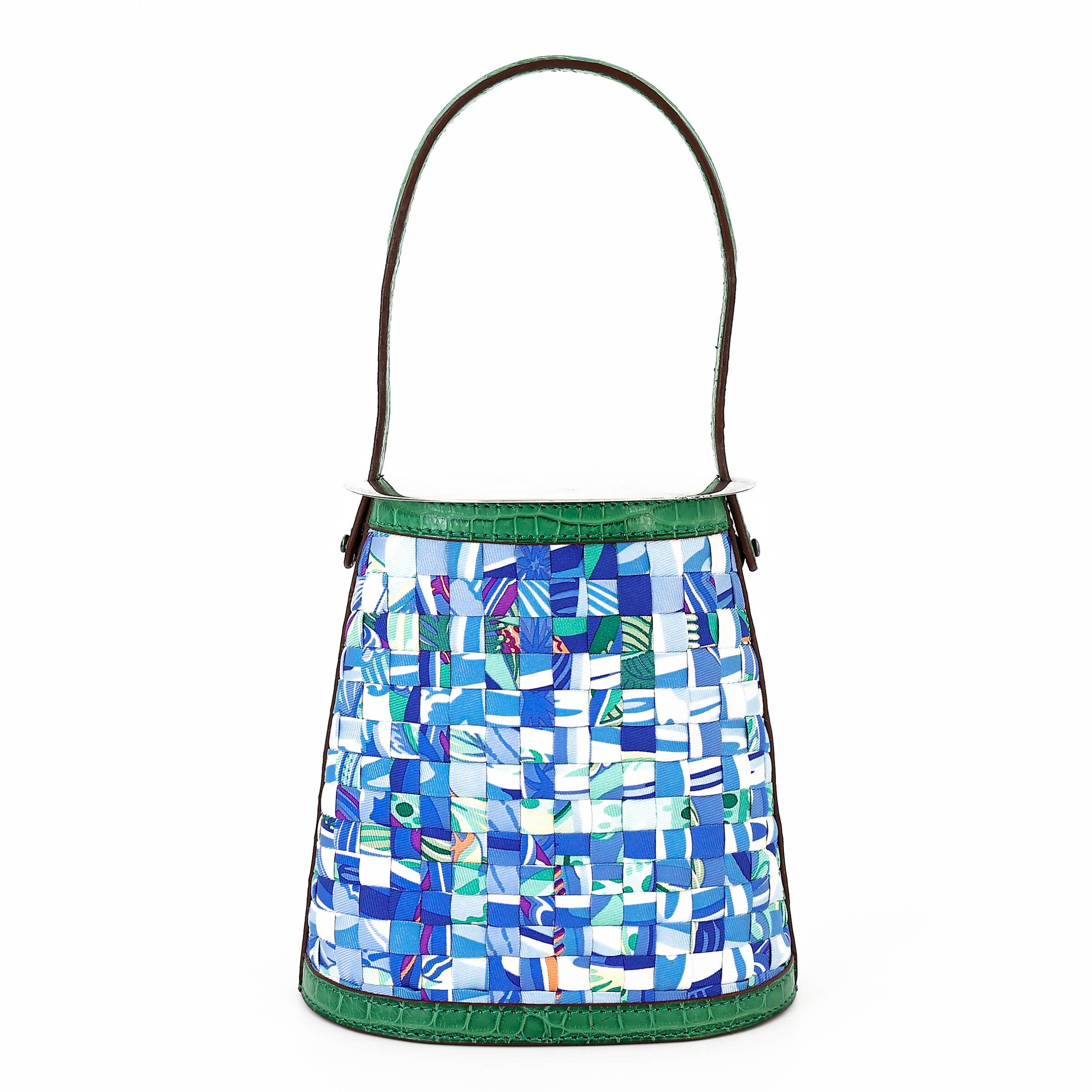 Stromboli Woven Patchwork Bucket Bag Green Blue