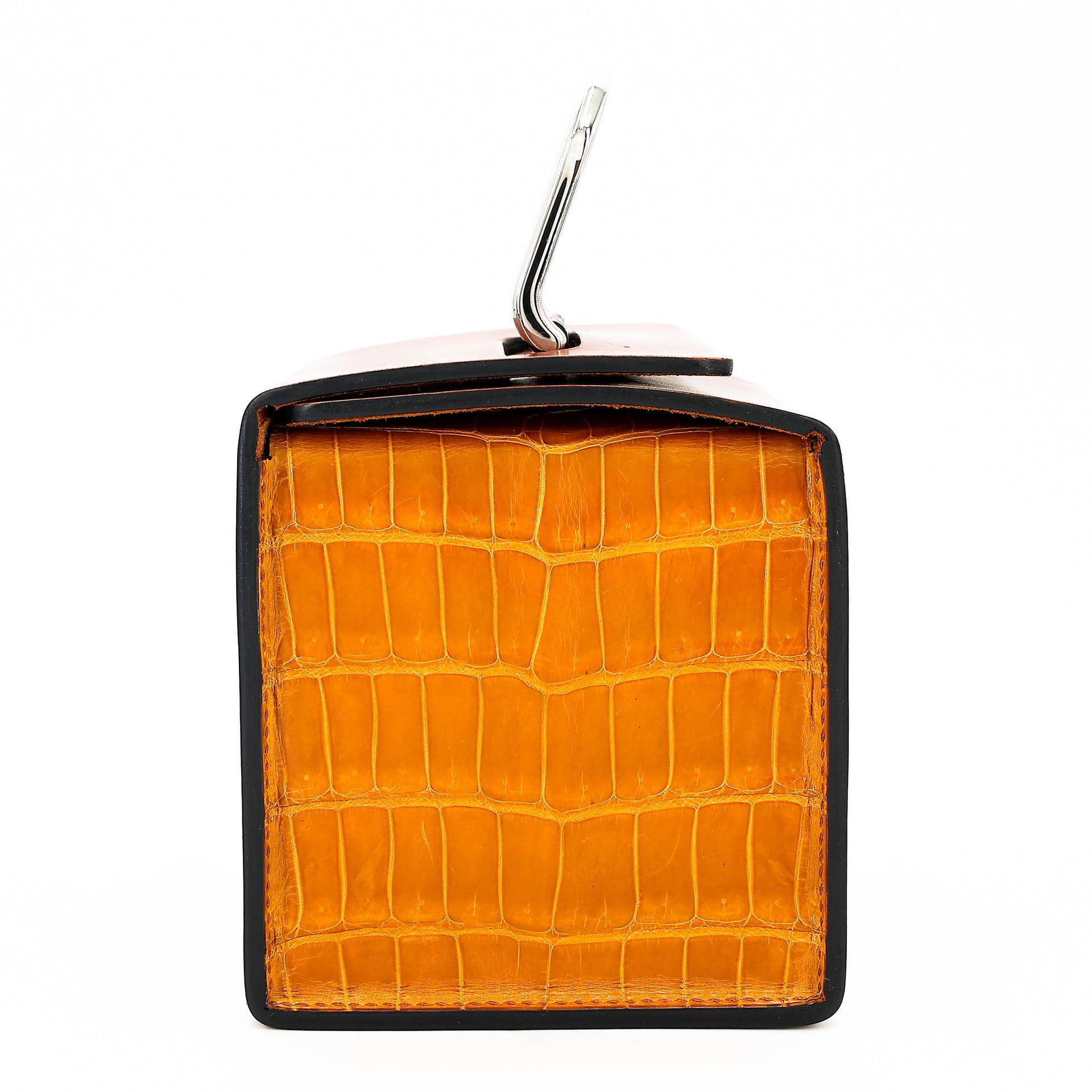 Very Good ( Rank A) HERMÈS Petit h H Box Bag Brique (36) Pain d’Epice (9Y) Shiny Niloticus Crocodile Tadelakt Palladium hardware - 3
