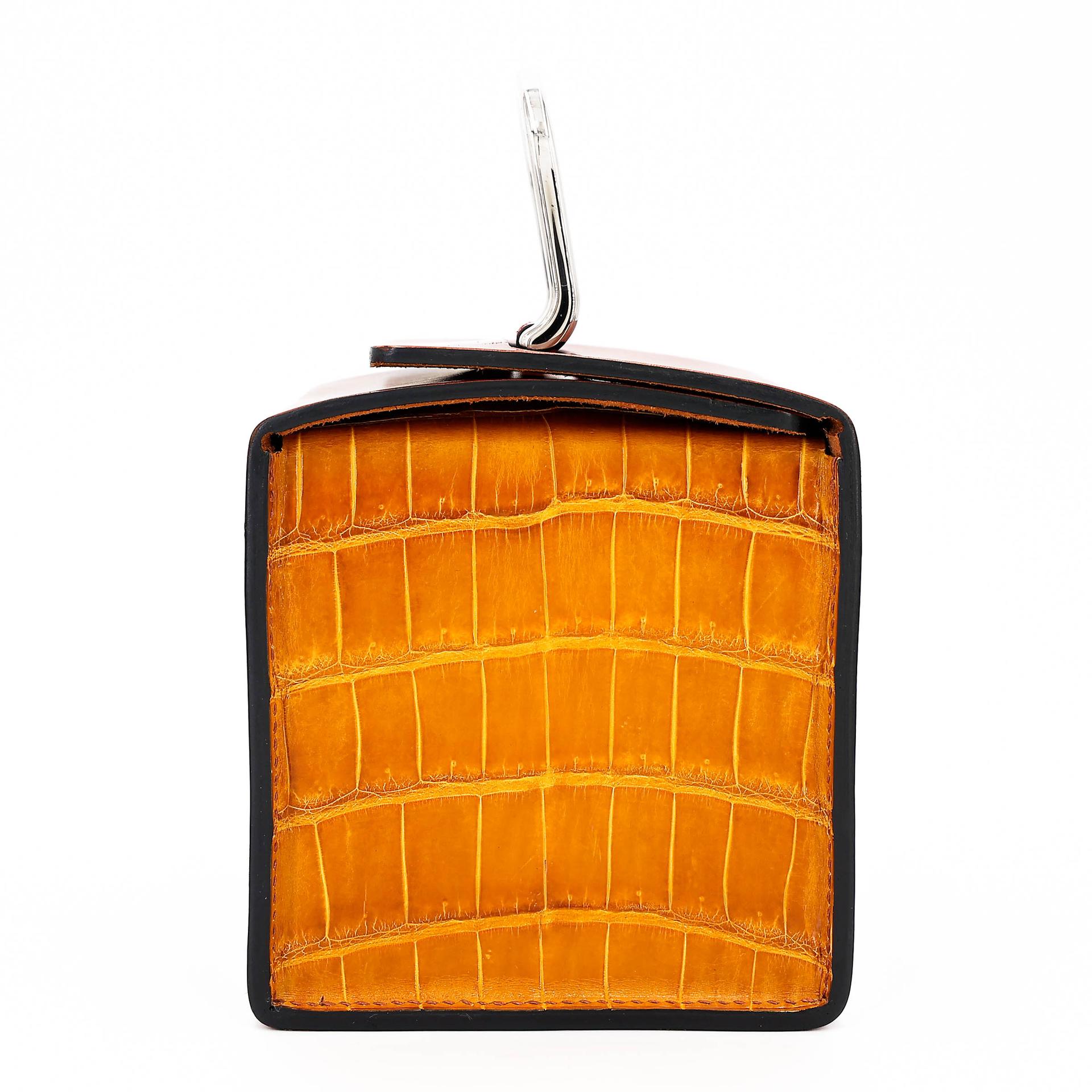 Very Good ( Rank A) HERMÈS Petit h H Box Bag Brique (36) Pain d’Epice (9Y) Shiny Niloticus Crocodile Tadelakt Palladium hardware - 4