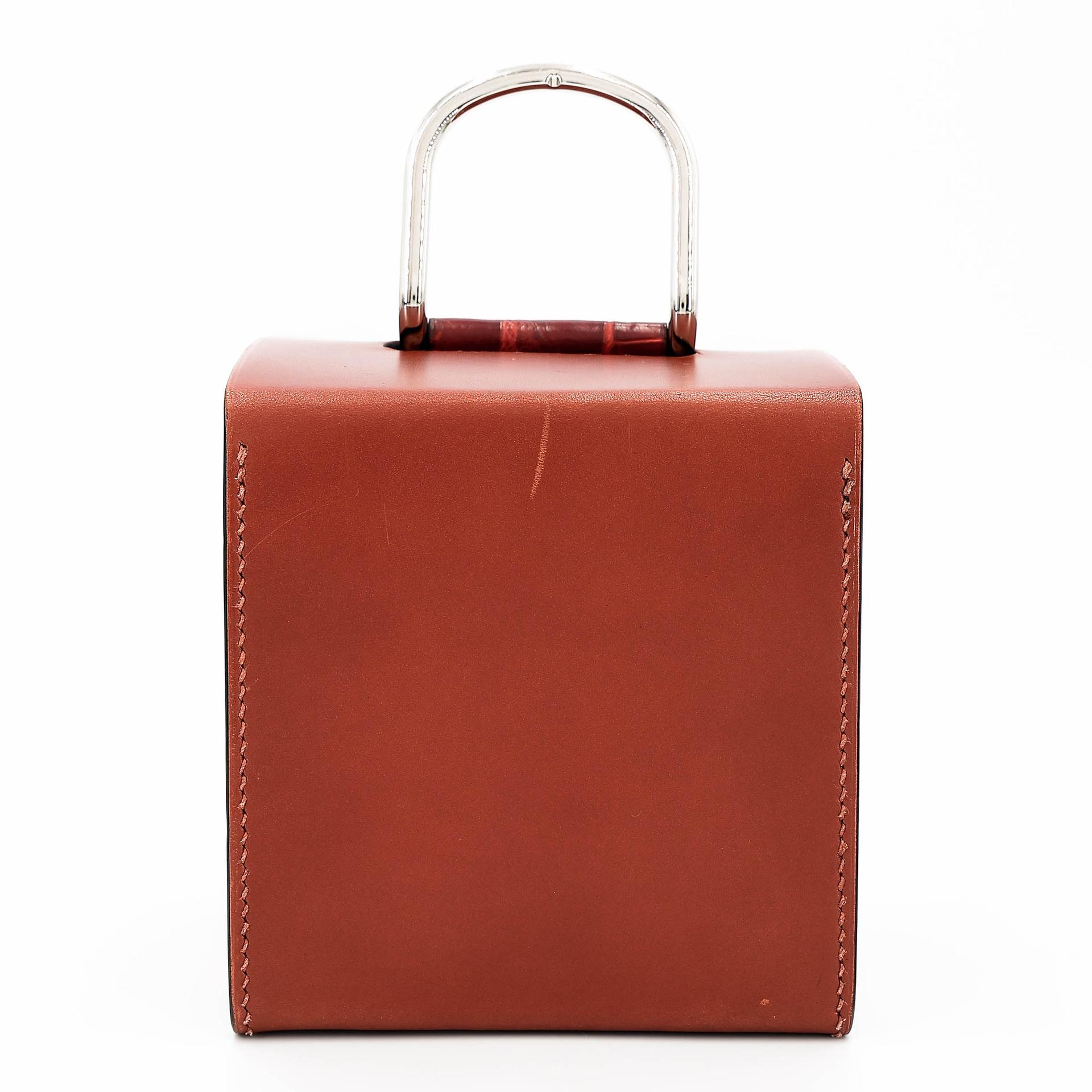 Very Good ( Rank A) HERMÈS Petit h H Box Bag Brique (36) Pain d’Epice (9Y) Shiny Niloticus Crocodile Tadelakt Palladium hardware - 1