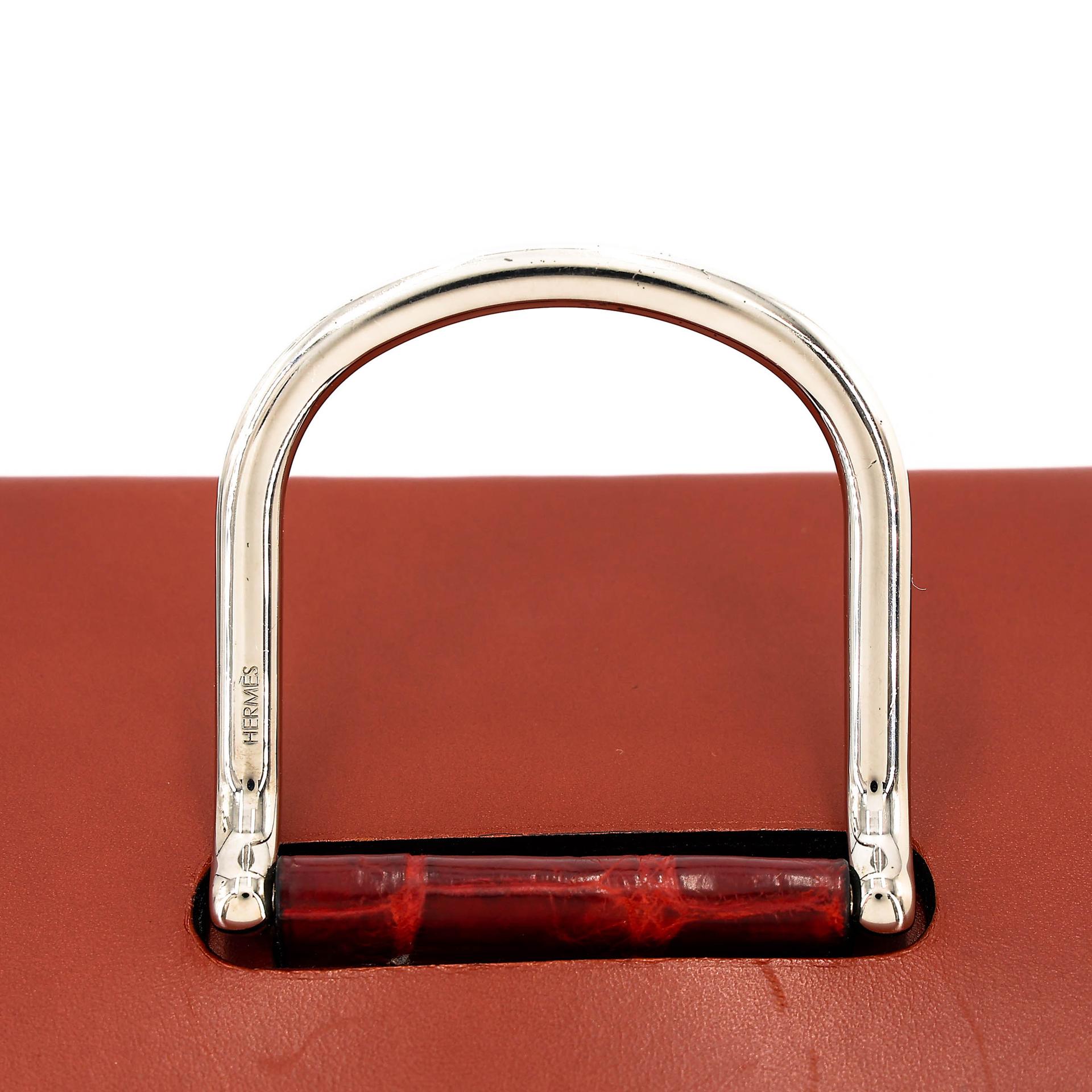 Very Good ( Rank A) HERMÈS Petit h H Box Bag Brique (36) Pain d’Epice (9Y) Shiny Niloticus Crocodile Tadelakt Palladium hardware - 7