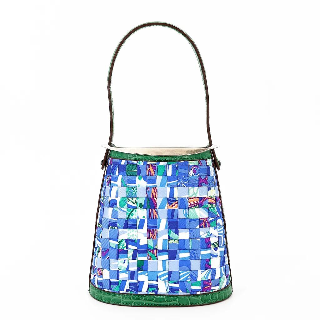 Stromboli Woven Patchwork Bucket Bag Green Blue