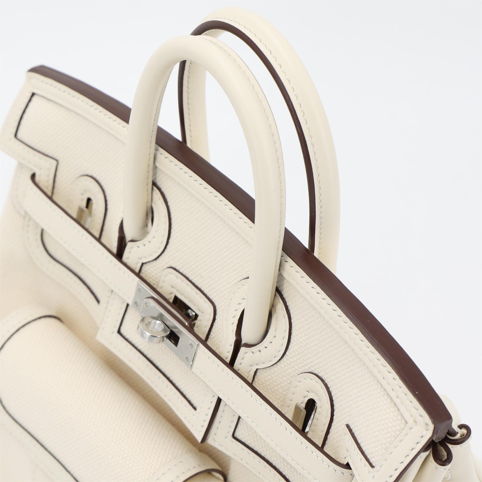 未使用保存品 HERMÈS 爱马仕 限量收藏款 Birkin Cargo 25 I2 奶油白 Nata Swift牛皮 Toile Goeland 帆布 银扣 Z刻 2021年 - 3
