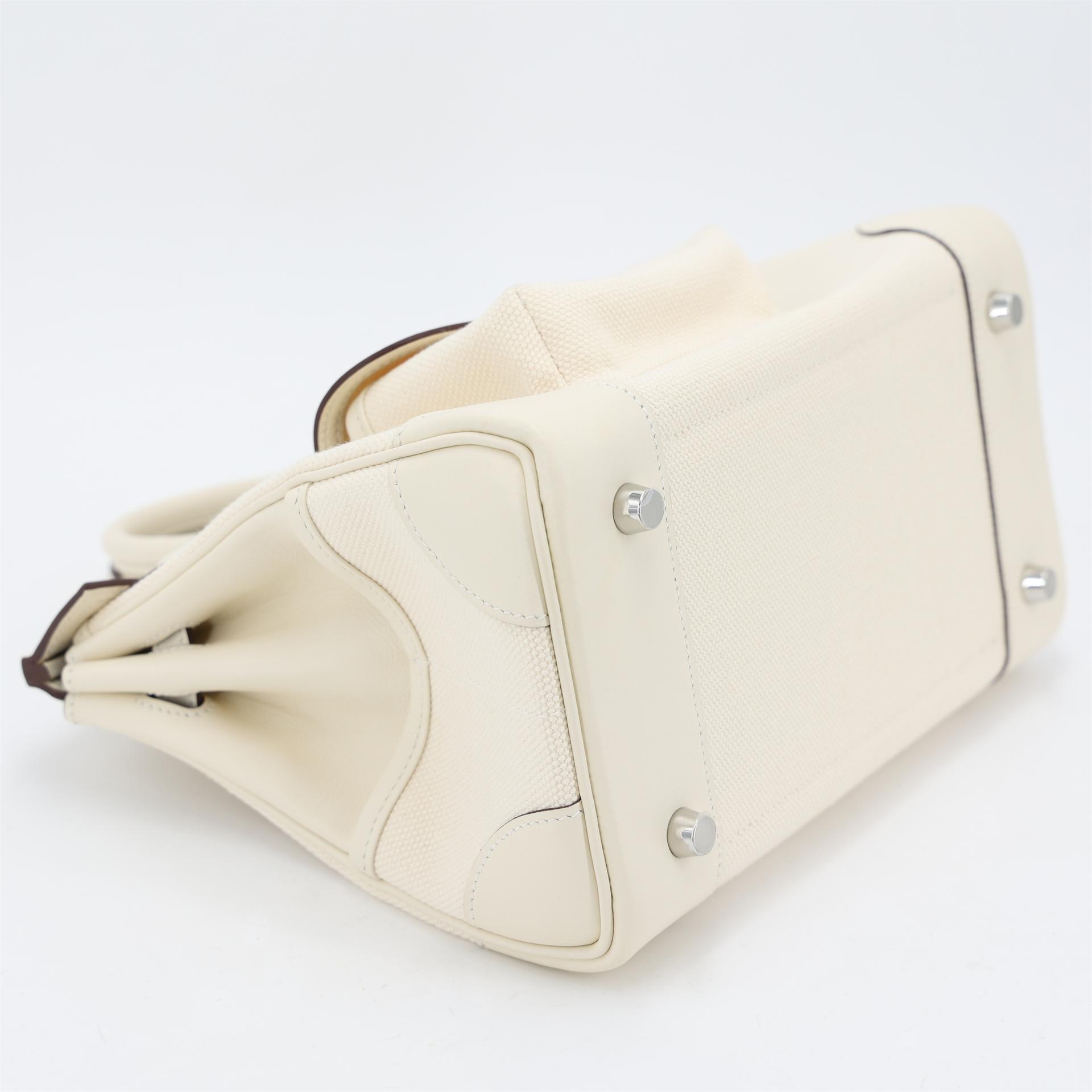 未使用保存品 HERMÈS 爱马仕 限量收藏款 Birkin Cargo 25 I2 奶油白 Nata Swift牛皮 Toile Goeland 帆布 银扣 Z刻 2021年 - 4