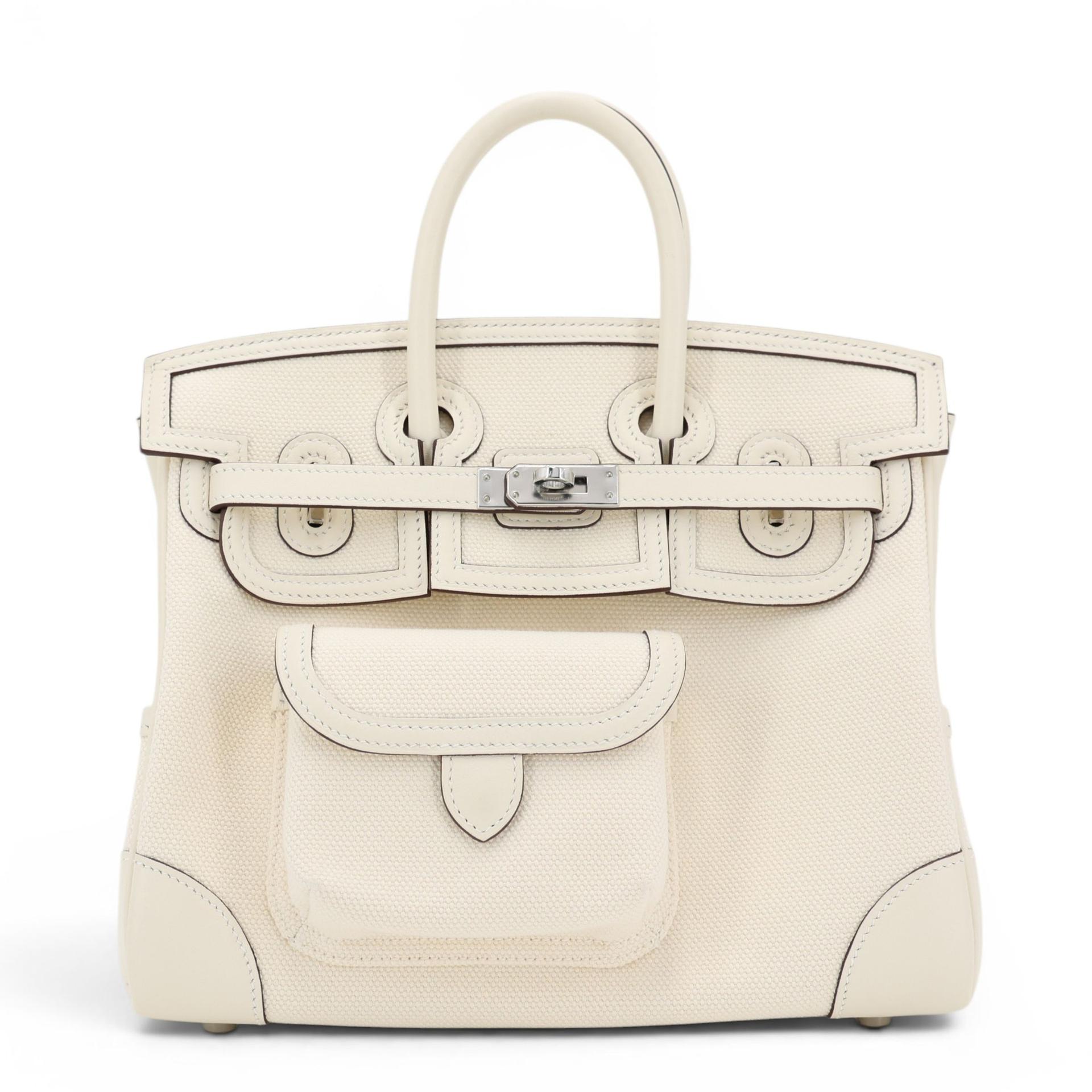 未使用保存品 HERMÈS 爱马仕 限量收藏款 Birkin Cargo 25 I2 奶油白 Nata Swift牛皮 Toile Goeland 帆布 银扣 Z刻 2021年 - 1