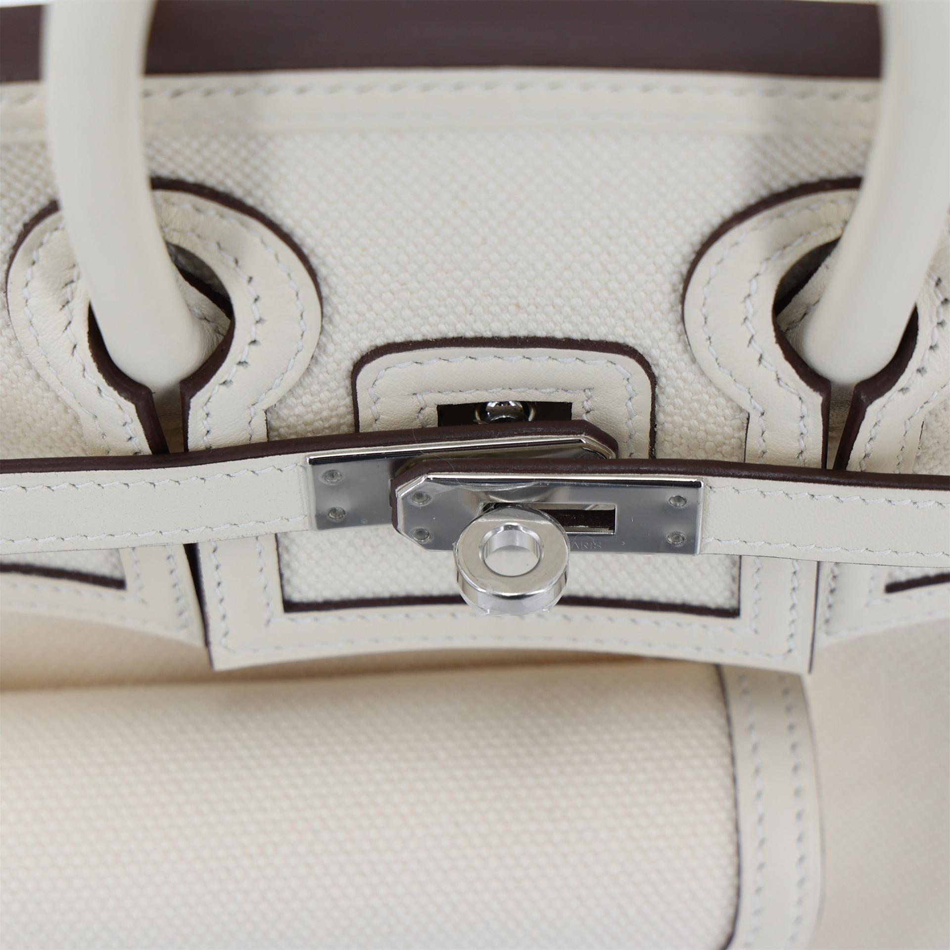未使用保存品 HERMÈS 爱马仕 限量收藏款 Birkin Cargo 25 I2 奶油白 Nata Swift牛皮 Toile Goeland 帆布 银扣 Z刻 2021年 - 9