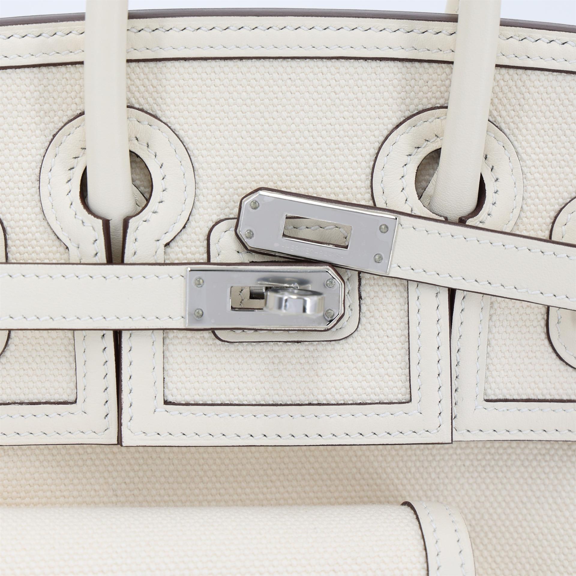 未使用保存品 HERMÈS 爱马仕 限量收藏款 Birkin Cargo 25 I2 奶油白 Nata Swift牛皮 Toile Goeland 帆布 银扣 Z刻 2021年 - 8