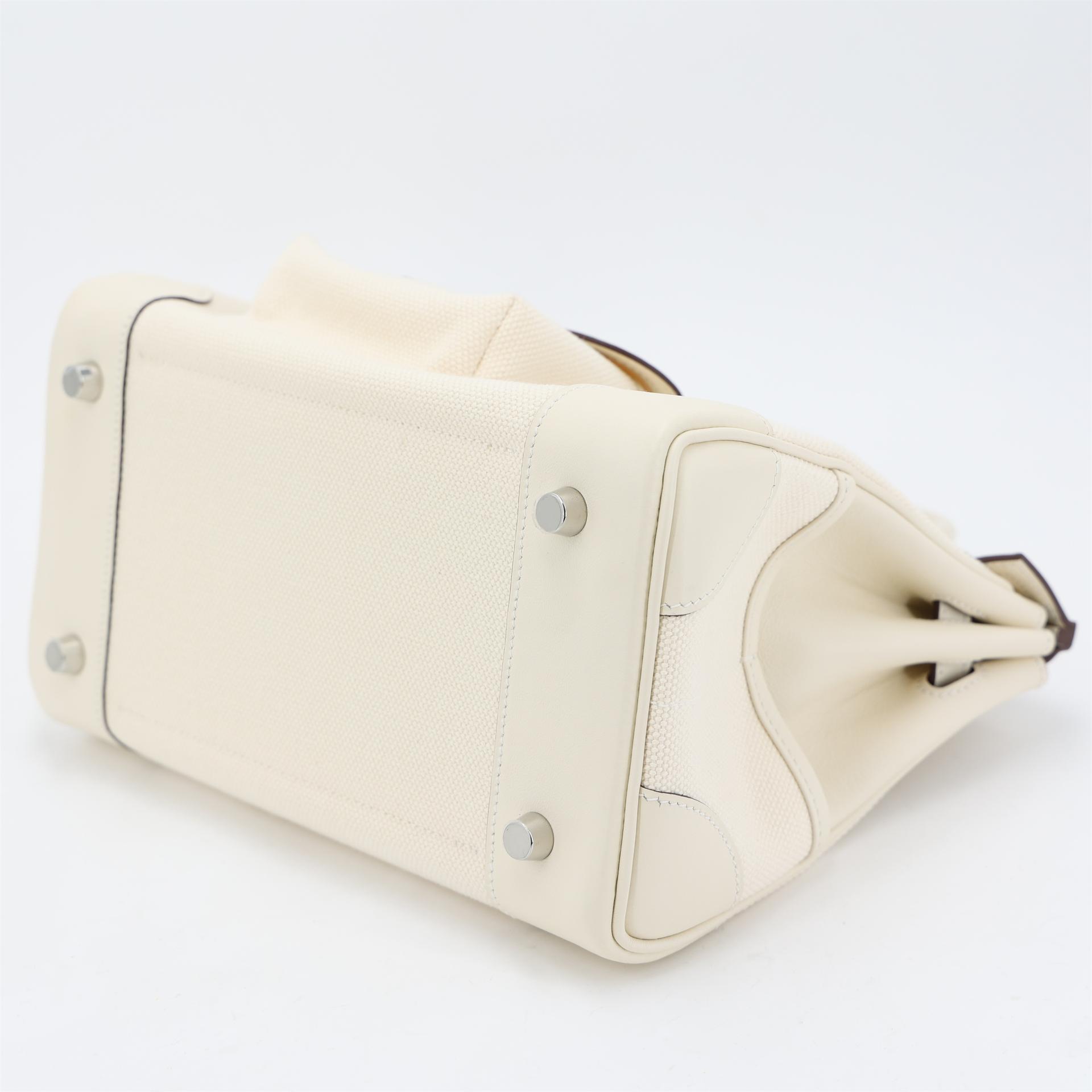 未使用保存品 HERMÈS 爱马仕 限量收藏款 Birkin Cargo 25 I2 奶油白 Nata Swift牛皮 Toile Goeland 帆布 银扣 Z刻 2021年 - 5