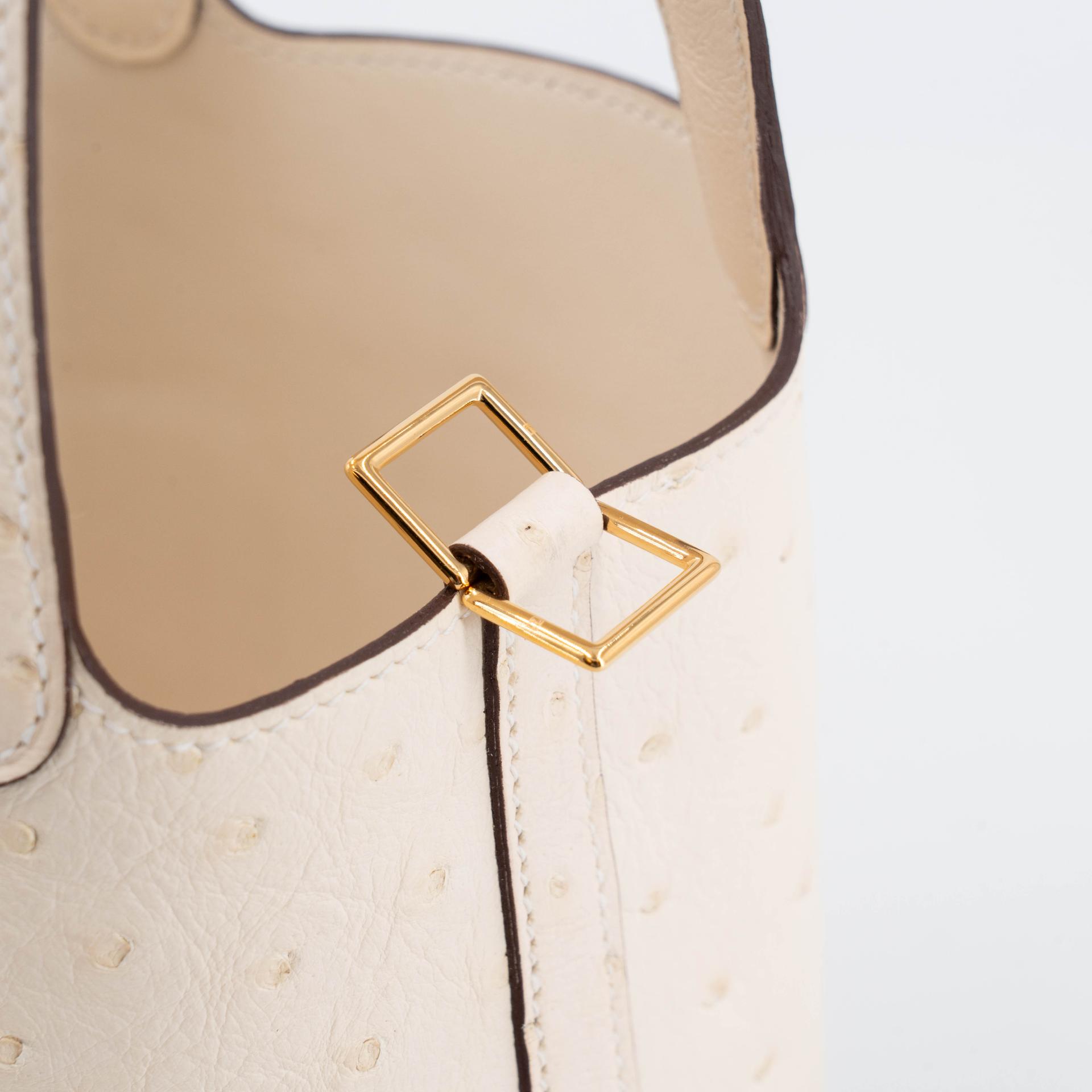 Unused ( Rank NS ) HERMÈS Picotin Lock Micro 14 Nata (I2) Ostrich Gold hardware B (2023) - 7