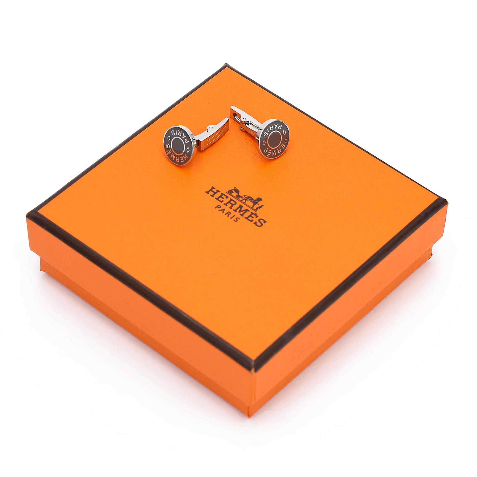 Brand New ( Rank N ) HERMÈS Licol 2 Cufflinks Etain (8F) Silver 925 Palladium hardware - 3