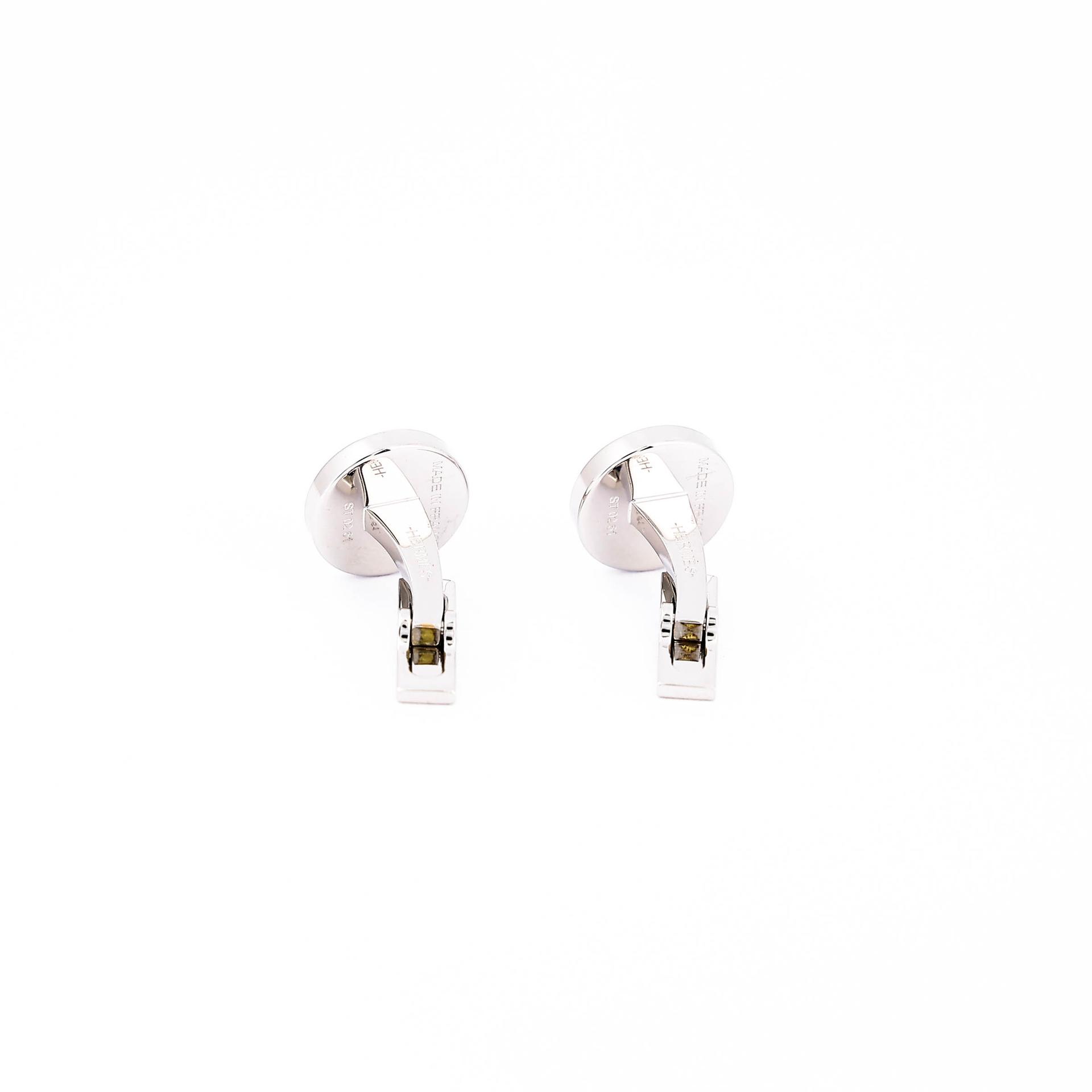 Brand New ( Rank N ) HERMÈS Licol 2 Cufflinks Etain (8F) Silver 925 Palladium hardware - 4