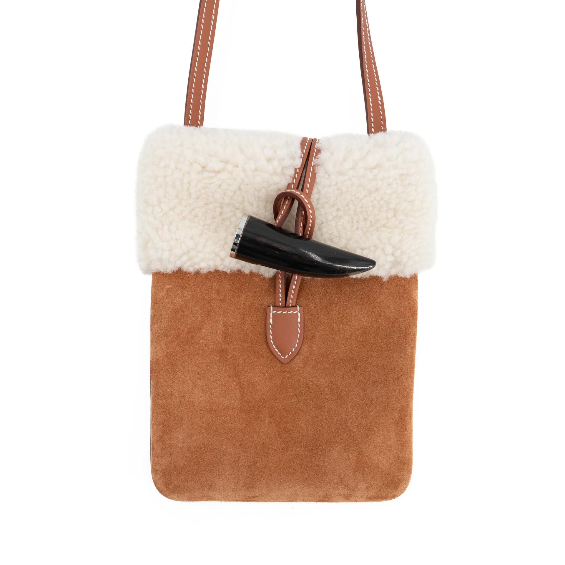 Brand New ( Rank N ) HERMÈS Plush phone bag Gold (37) Merino Wool Grizzly Swift Palladium hardware G (2026) - 1