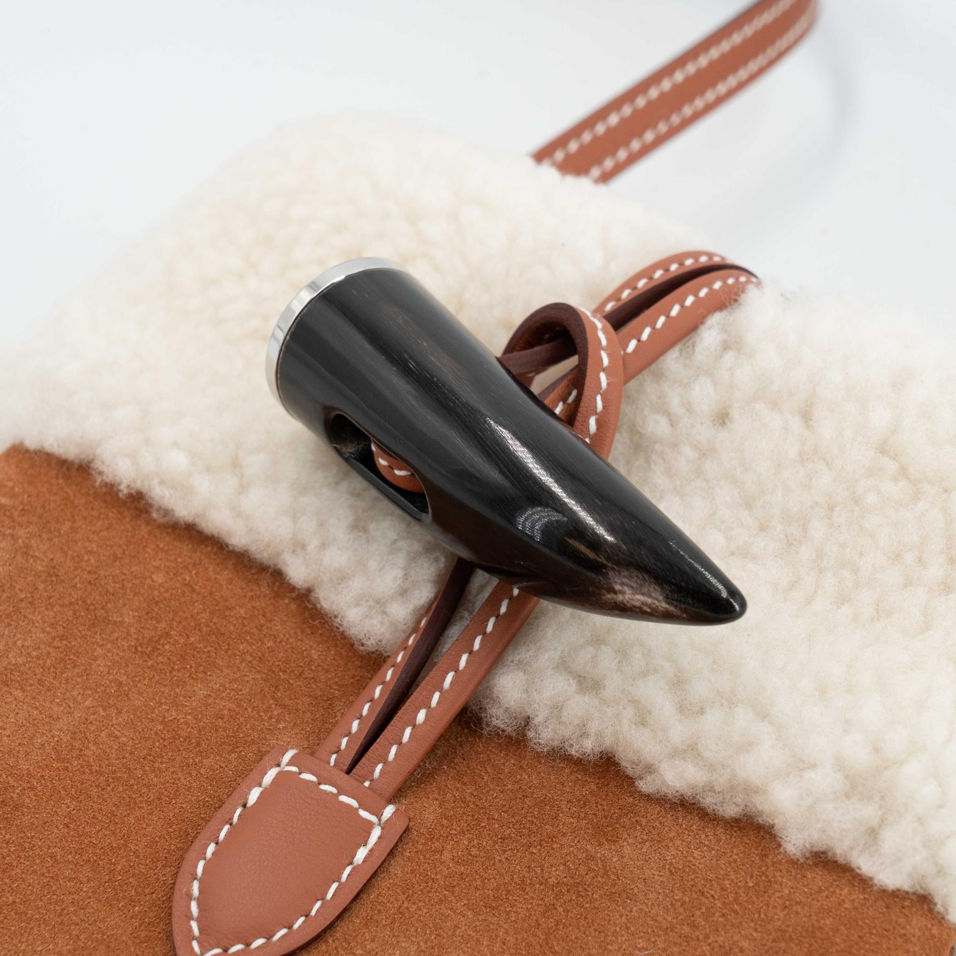 Brand New ( Rank N ) HERMÈS Plush phone bag Gold (37) Merino Wool Grizzly Swift Palladium hardware G (2026) - 11
