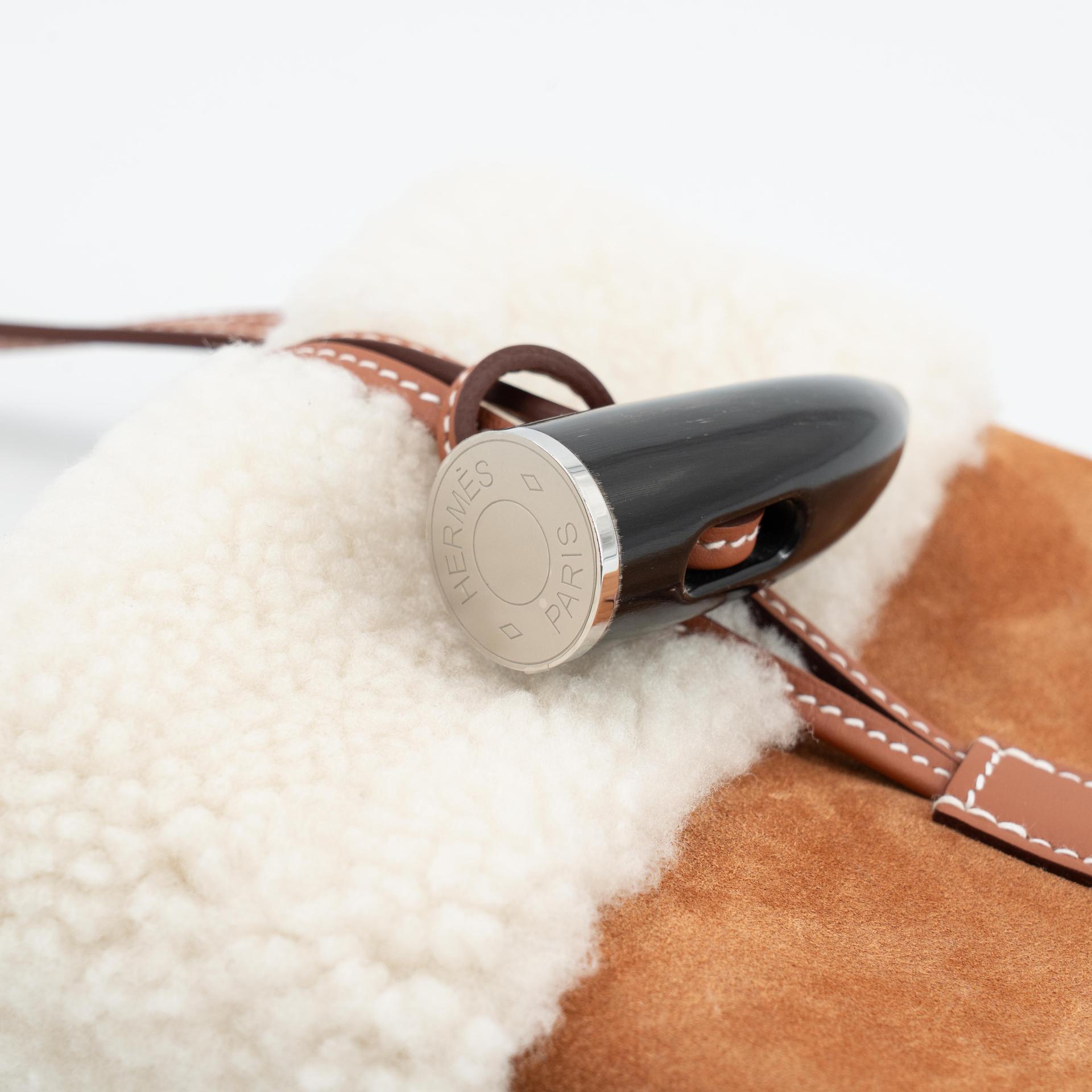 Brand New ( Rank N ) HERMÈS Plush phone bag Gold (37) Merino Wool Grizzly Swift Palladium hardware G (2026) - 12