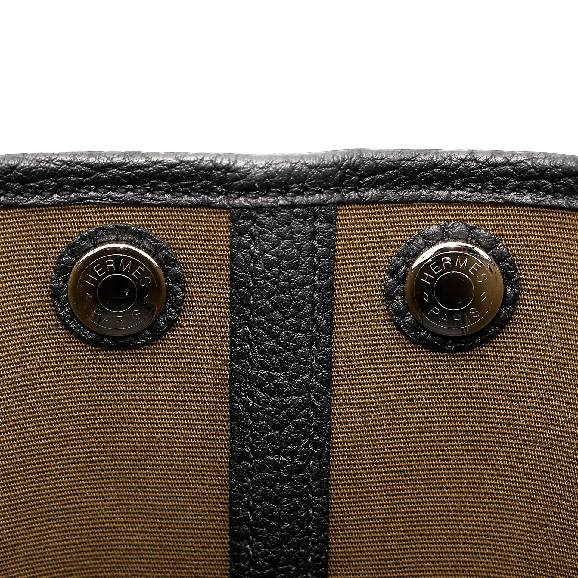 Brand New ( Rank N ) HERMÈS Neo Garden Party 23 Noir (89) Vert Olive (61) Negonda Toile Officier canvas Palladium hardware G (2026) - 11