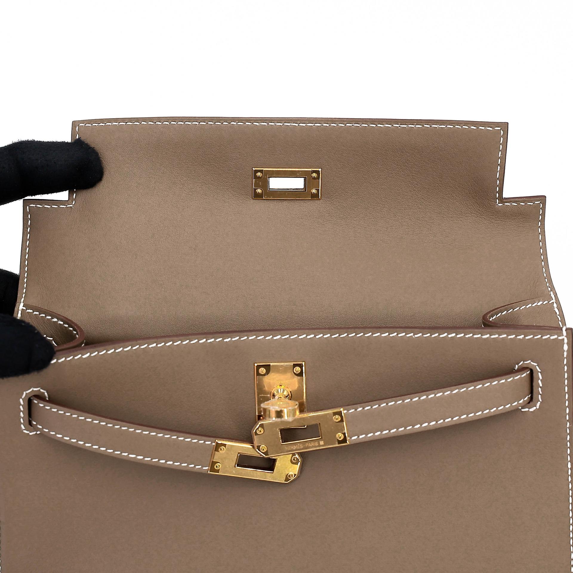 Brand New ( Rank N ) HERMÈS Kelly Pochette Etoupe (18) Swift Gold hardware G (2026) - 12