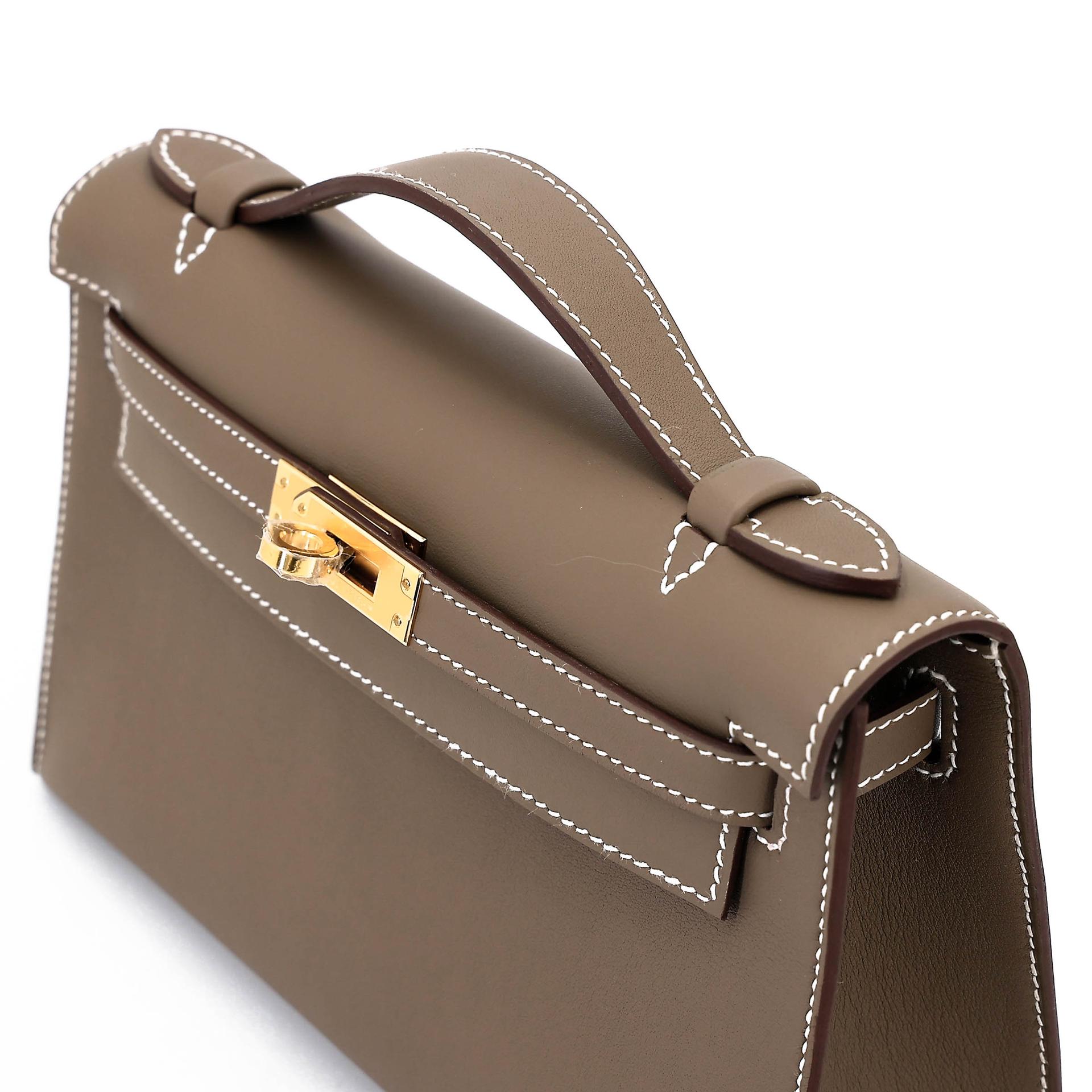 Brand New ( Rank N ) HERMÈS Kelly Pochette Etoupe (18) Swift Gold hardware G (2026) - 3
