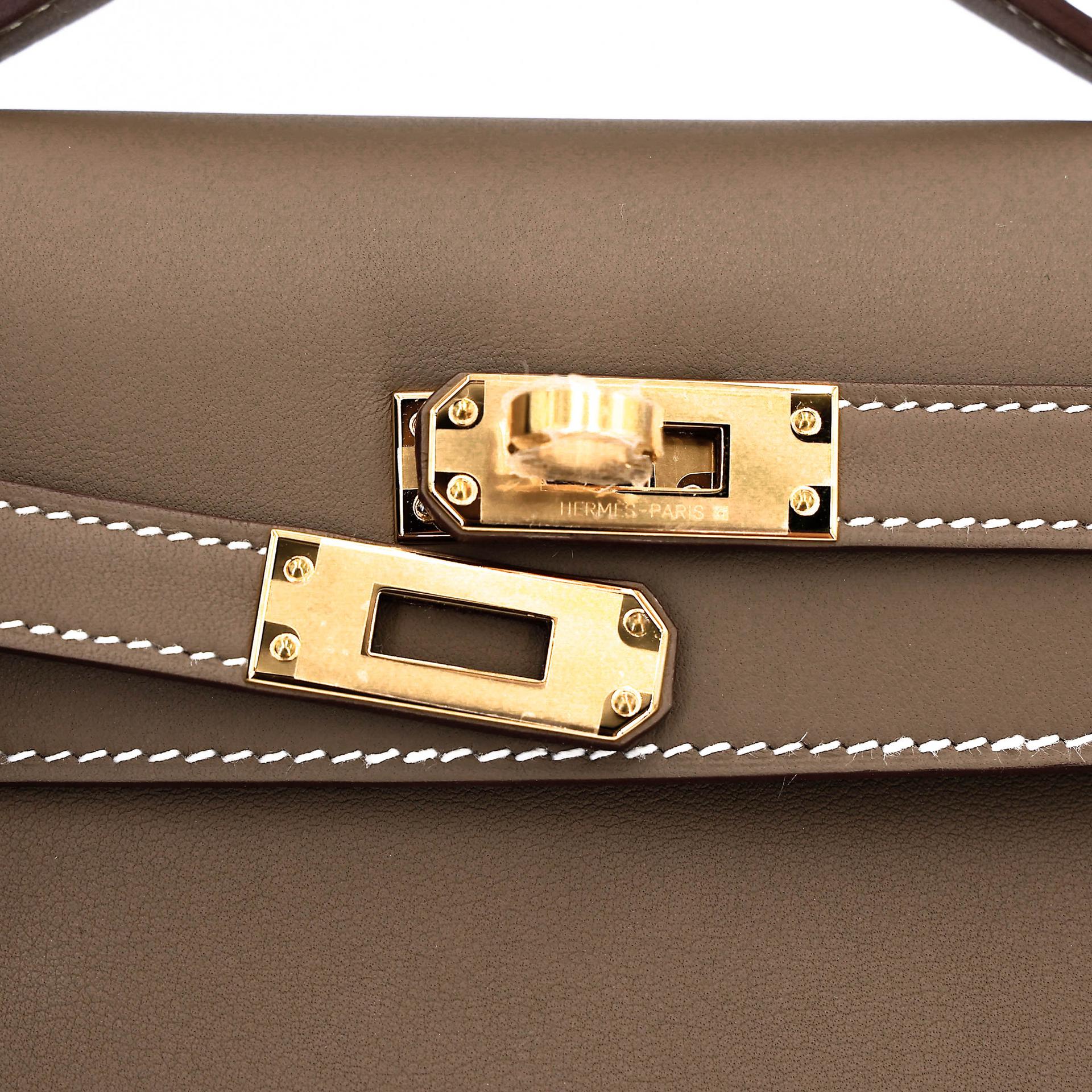Brand New ( Rank N ) HERMÈS Kelly Pochette Etoupe (18) Swift Gold hardware G (2026) - 8