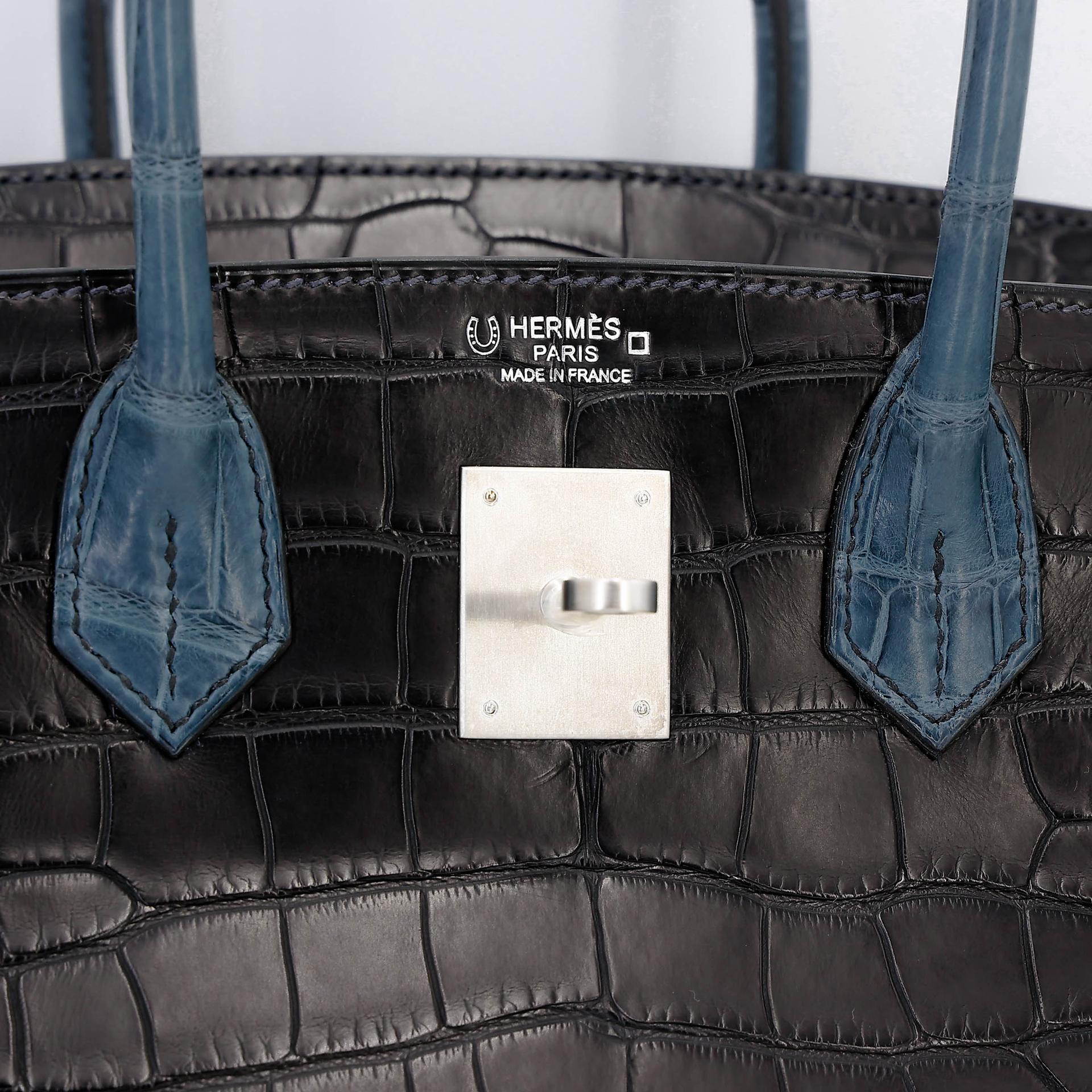 Unused ( Rank NS ) HERMÈS Special Order Birkin 30 HSS Noir (89) Colvert (1P) Matte Alligator Brushed Palladium Square R (2014) - 12