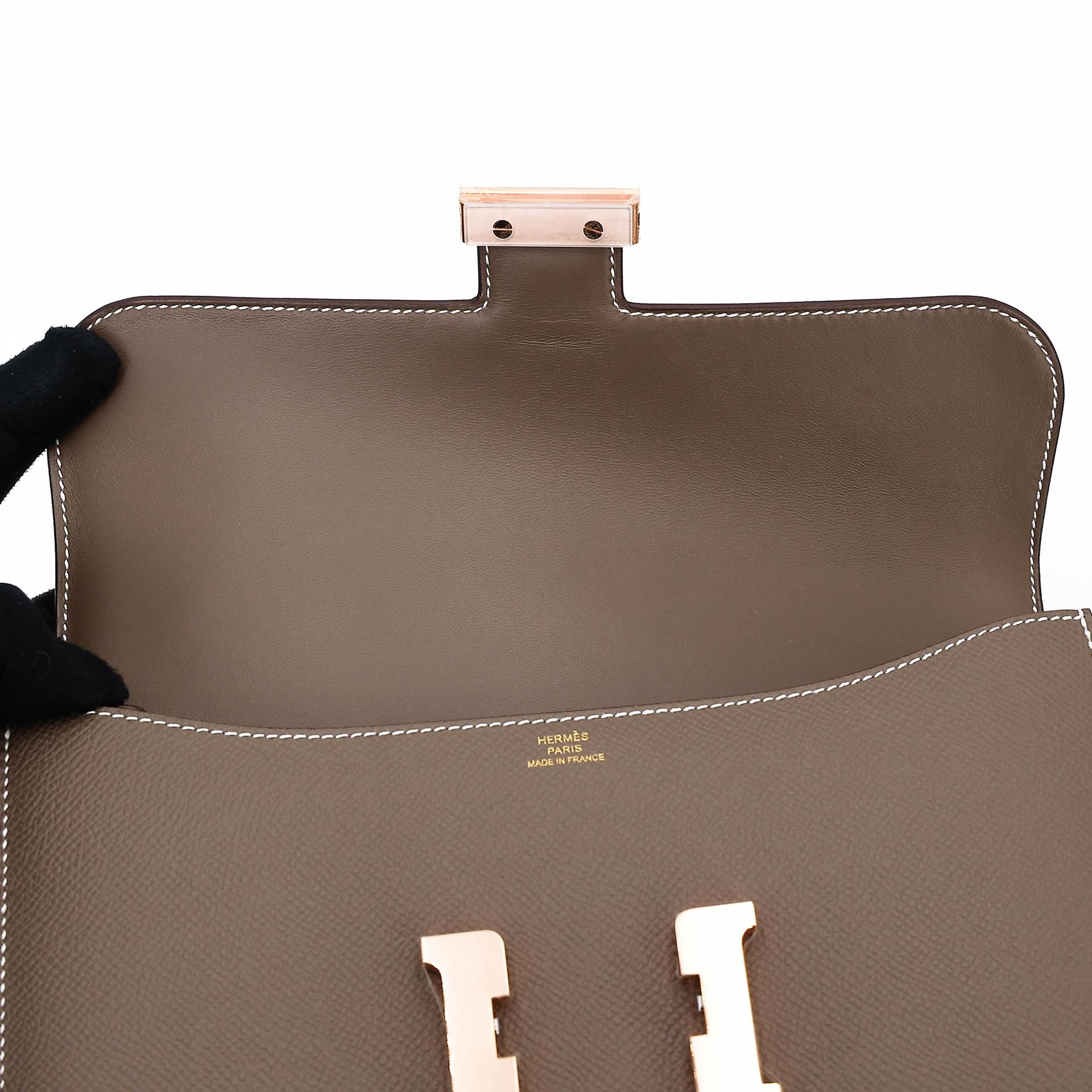 未使用保存品 HERMÈS 愛馬仕 Constance 康康 Elan 18 大象灰 Etoupe Epsom牛皮 玫瑰金扣 W刻 2024年 - 11