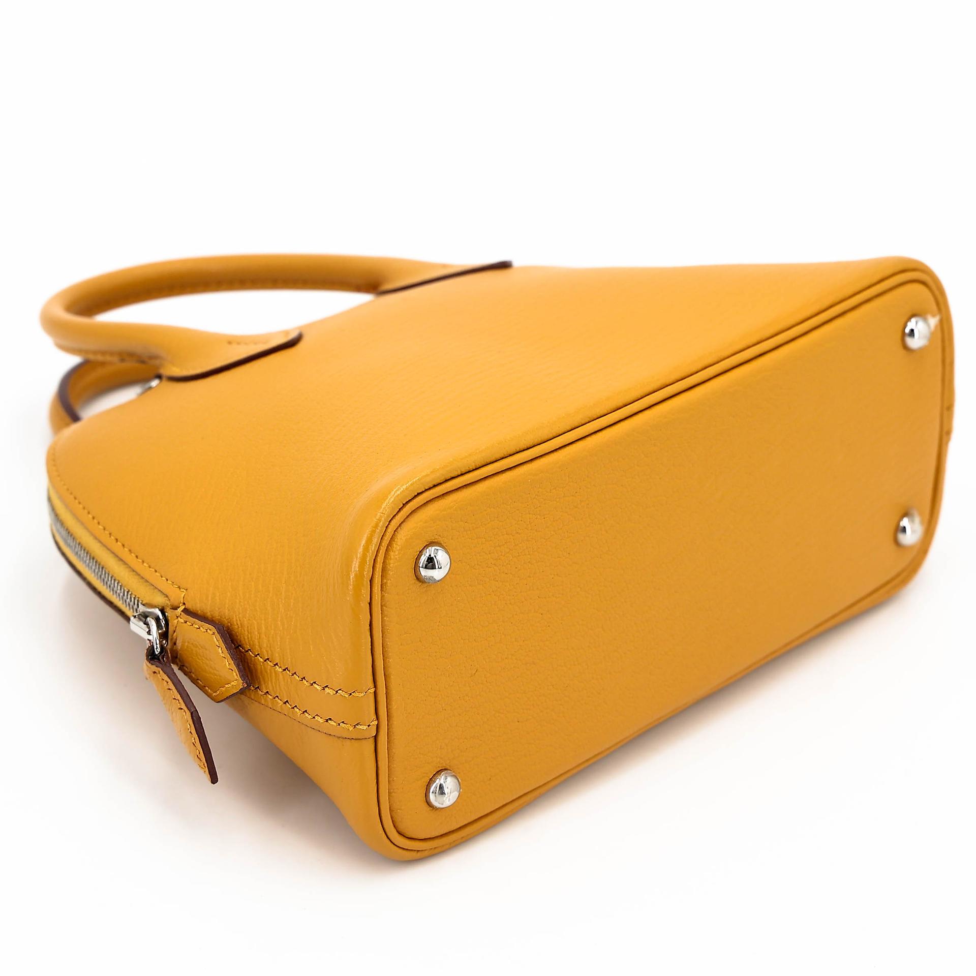 A美品 HERMÈS 愛馬仕 Mini Bolide 1923 9D 琥珀黃 Jaune Ambre Chevre Mysore山羊皮 銀扣 C刻 2018年 - 5