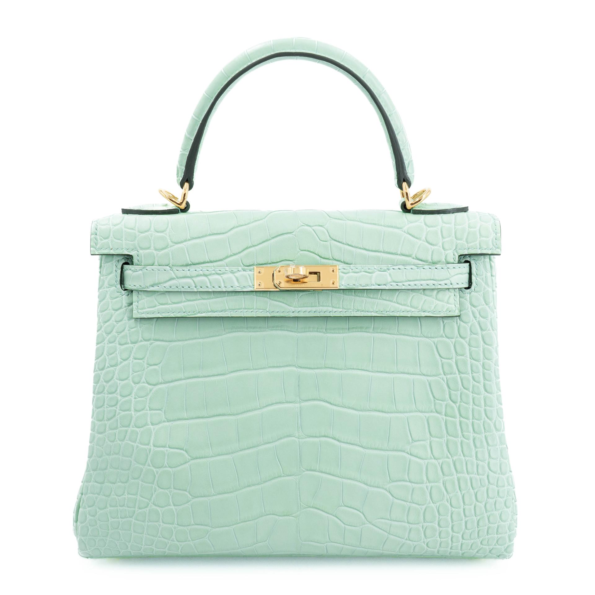 Unused ( Rank NS ) HERMÈS Kelly 25 Vert d’Eau (6U) Matte Alligator Gold hardware W (2024) - 1