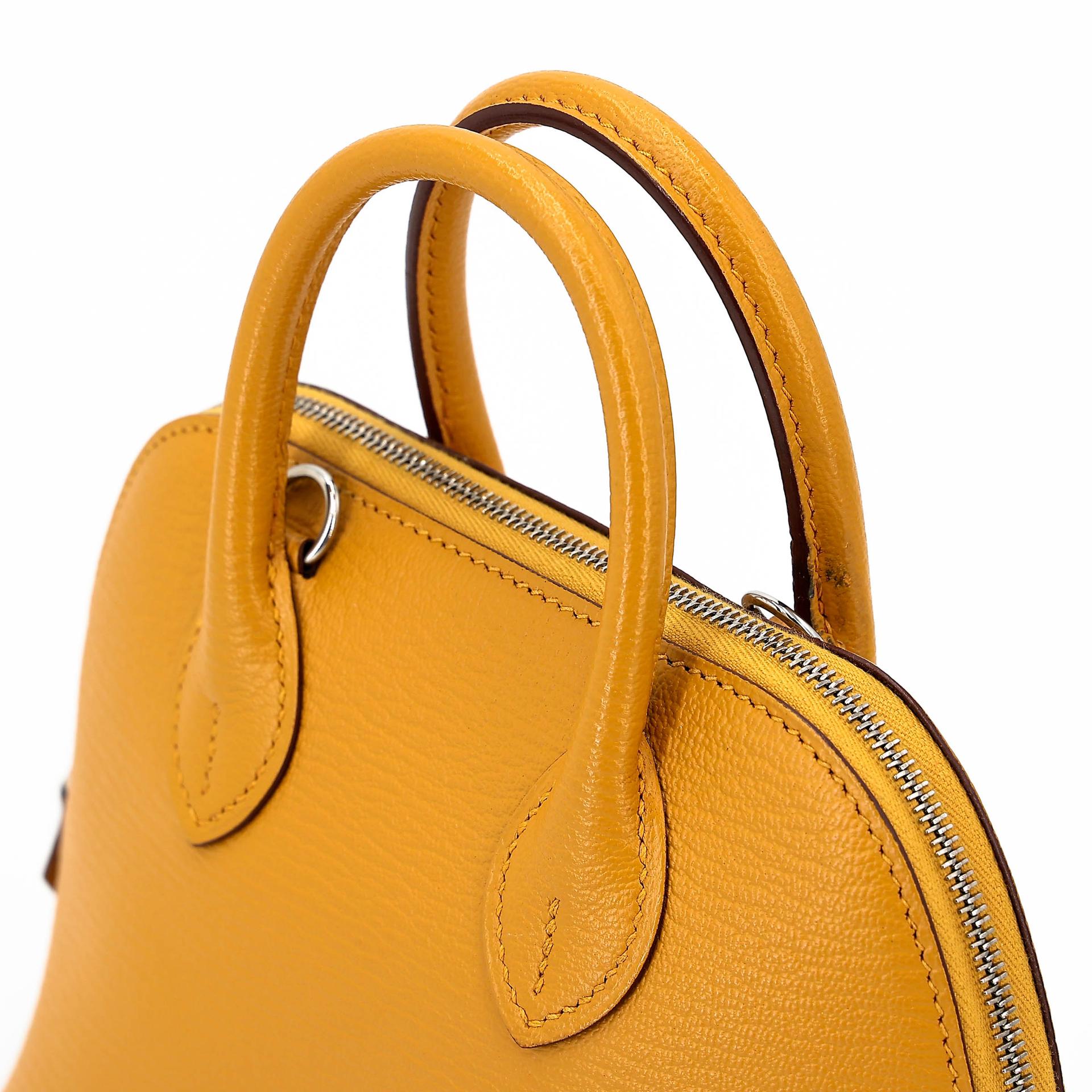 A美品 HERMÈS 愛馬仕 Mini Bolide 1923 9D 琥珀黃 Jaune Ambre Chevre Mysore山羊皮 銀扣 C刻 2018年 - 3