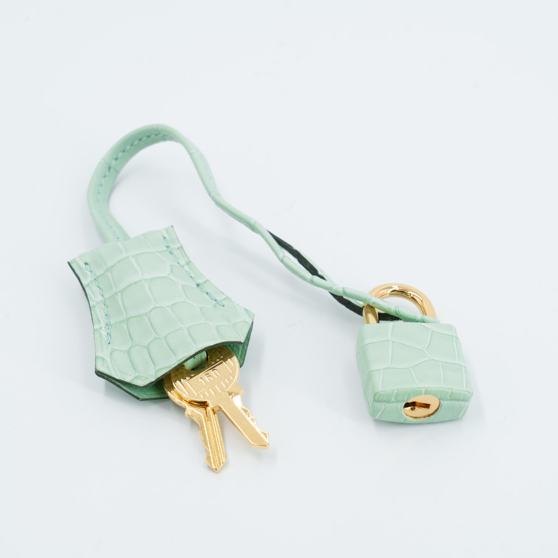 Unused ( Rank NS ) HERMÈS Kelly 25 Vert d’Eau (6U) Matte Alligator Gold hardware W (2024) - 20