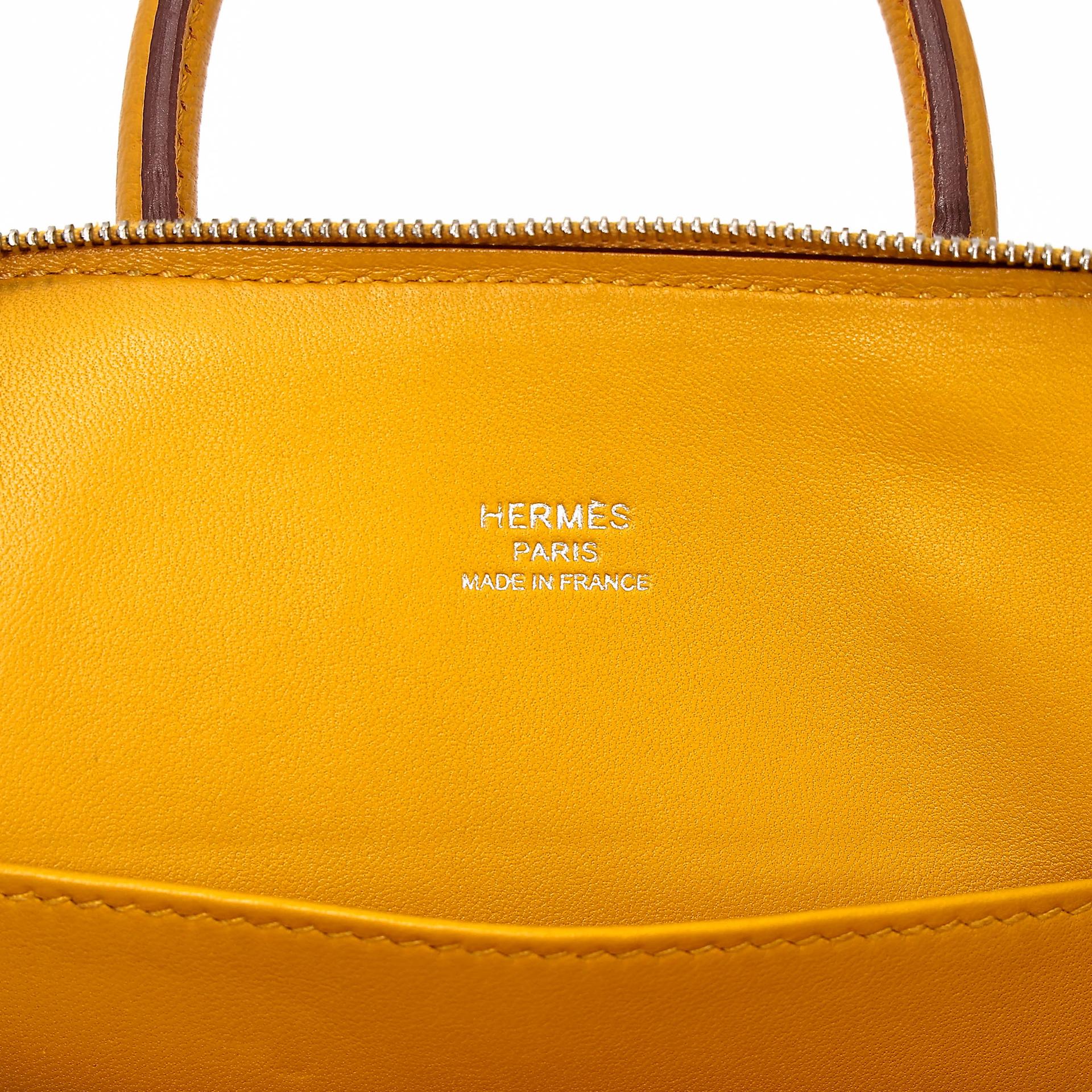 A美品 HERMÈS 愛馬仕 Mini Bolide 1923 9D 琥珀黃 Jaune Ambre Chevre Mysore山羊皮 銀扣 C刻 2018年 - 20