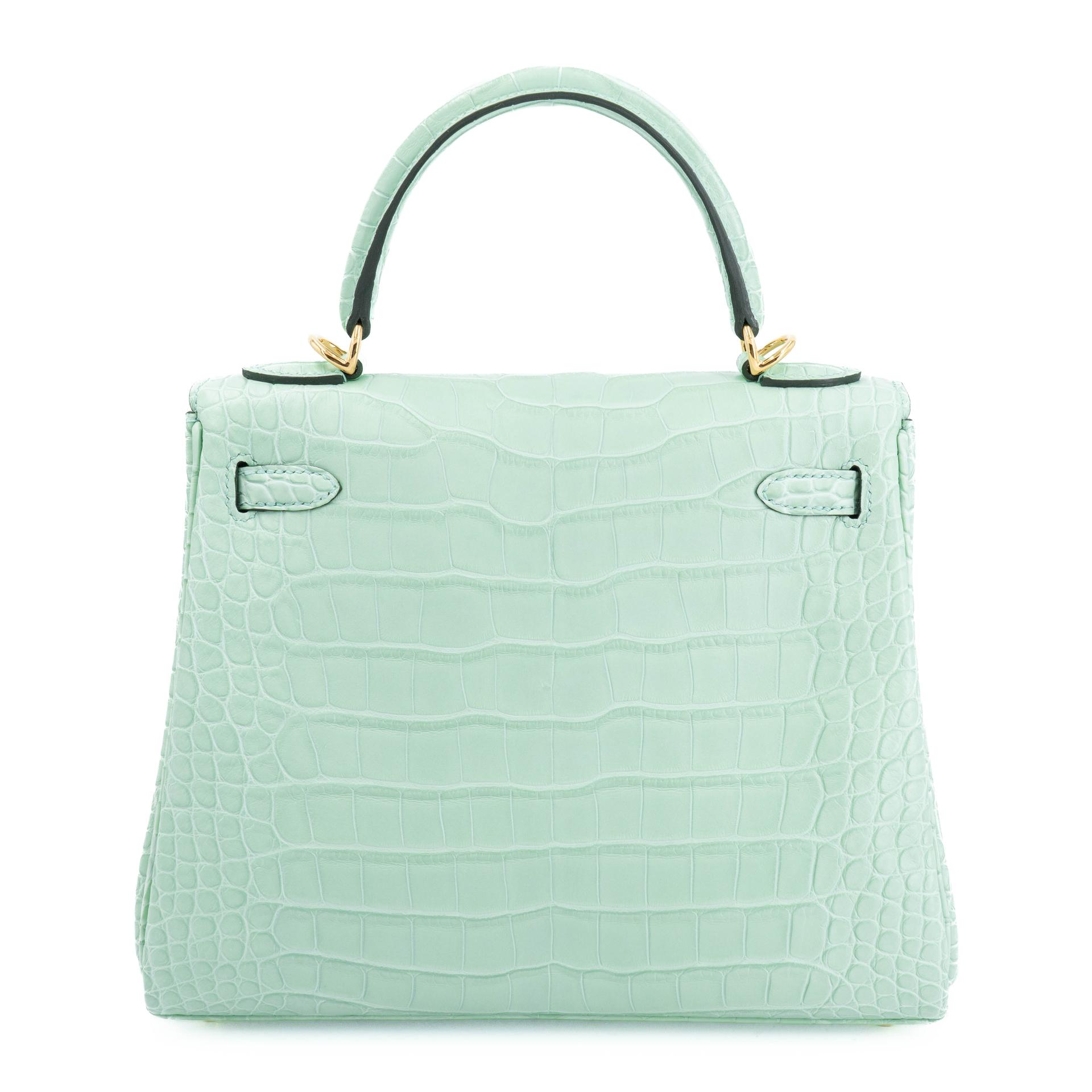 Unused ( Rank NS ) HERMÈS Kelly 25 Vert d’Eau (6U) Matte Alligator Gold hardware W (2024) - 2