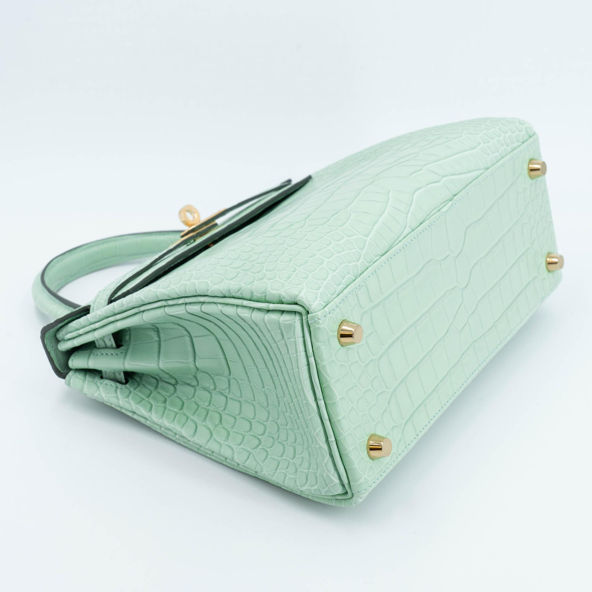 Unused ( Rank NS ) HERMÈS Kelly 25 Vert d’Eau (6U) Matte Alligator Gold hardware W (2024) - 5
