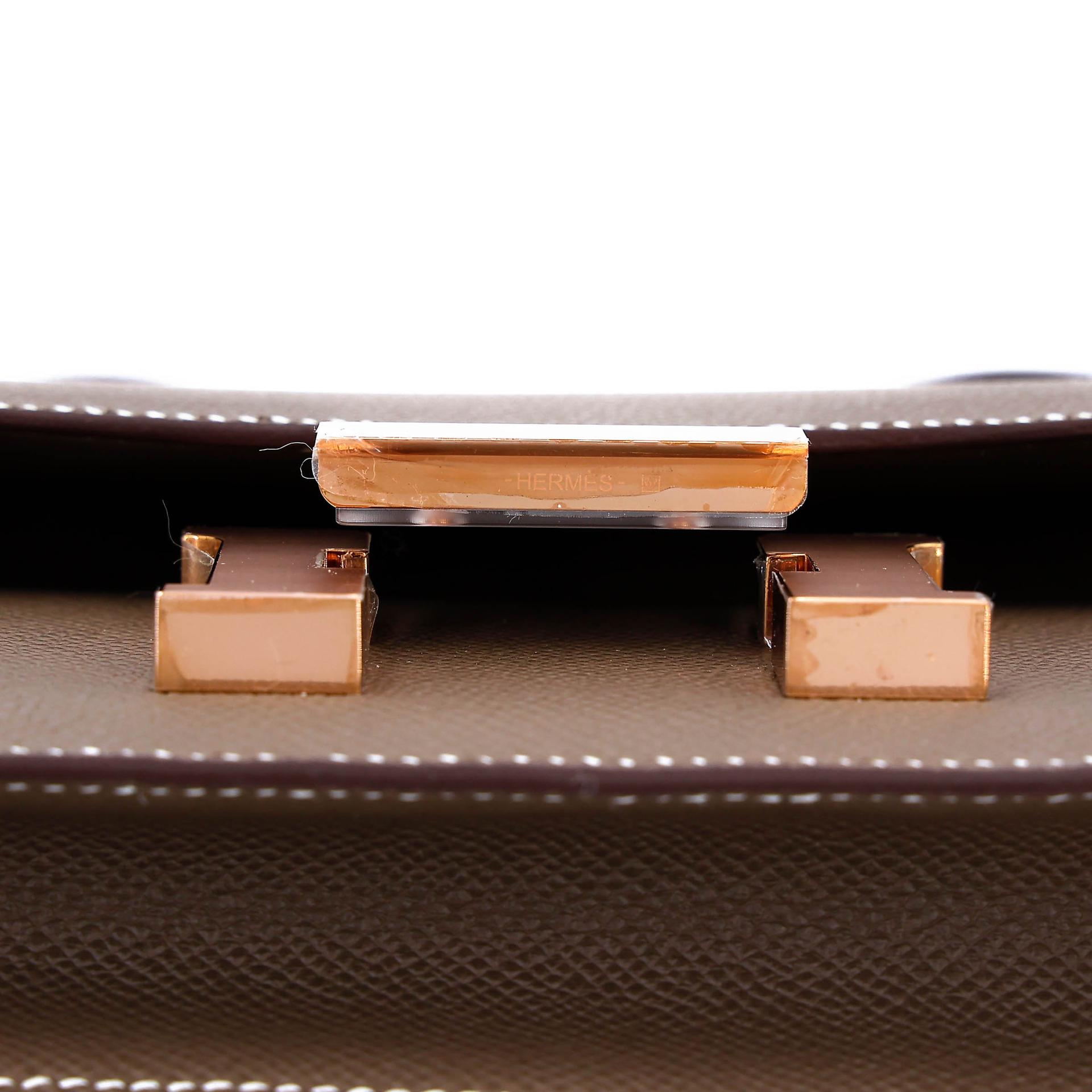 未使用保存品 HERMÈS 愛馬仕 Constance 康康 Elan 18 大象灰 Etoupe Epsom牛皮 玫瑰金扣 W刻 2024年 - 9