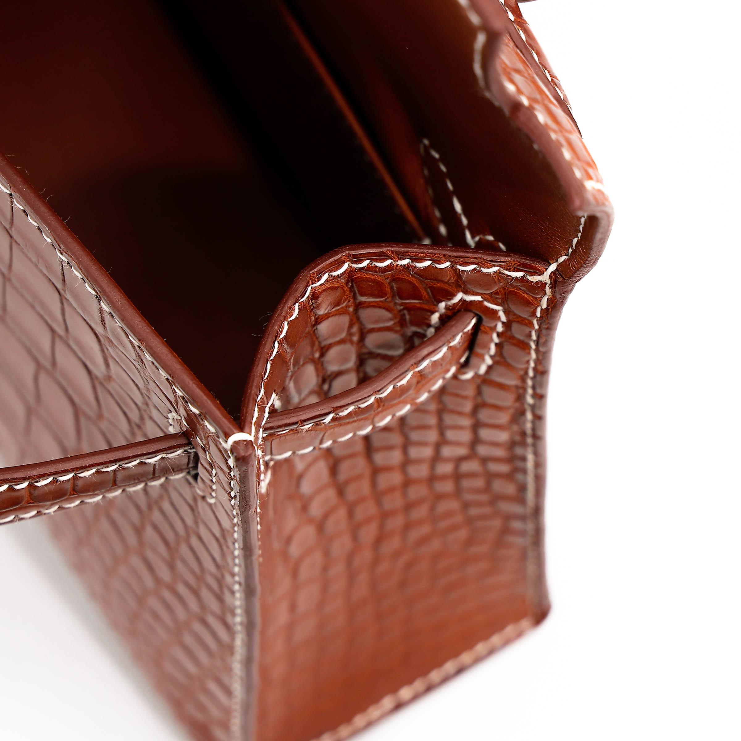 Brand New ( Rank N ) HERMÈS Mini Kelly II Fauve (34) Matte Alligator Barenia Palladium hardware K (2025) - 15