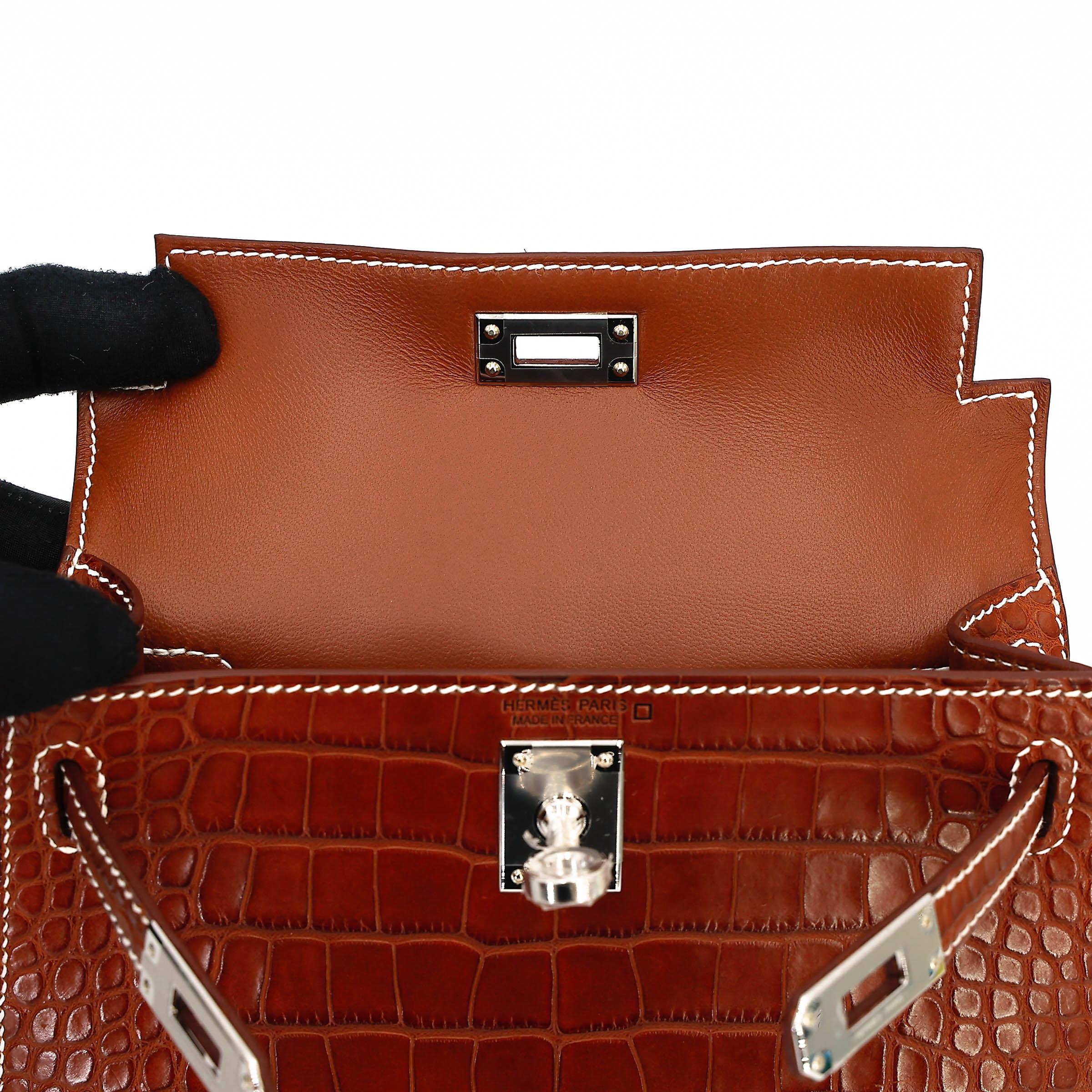 Brand New ( Rank N ) HERMÈS Mini Kelly II Fauve (34) Matte Alligator Barenia Palladium hardware K (2025) - 12