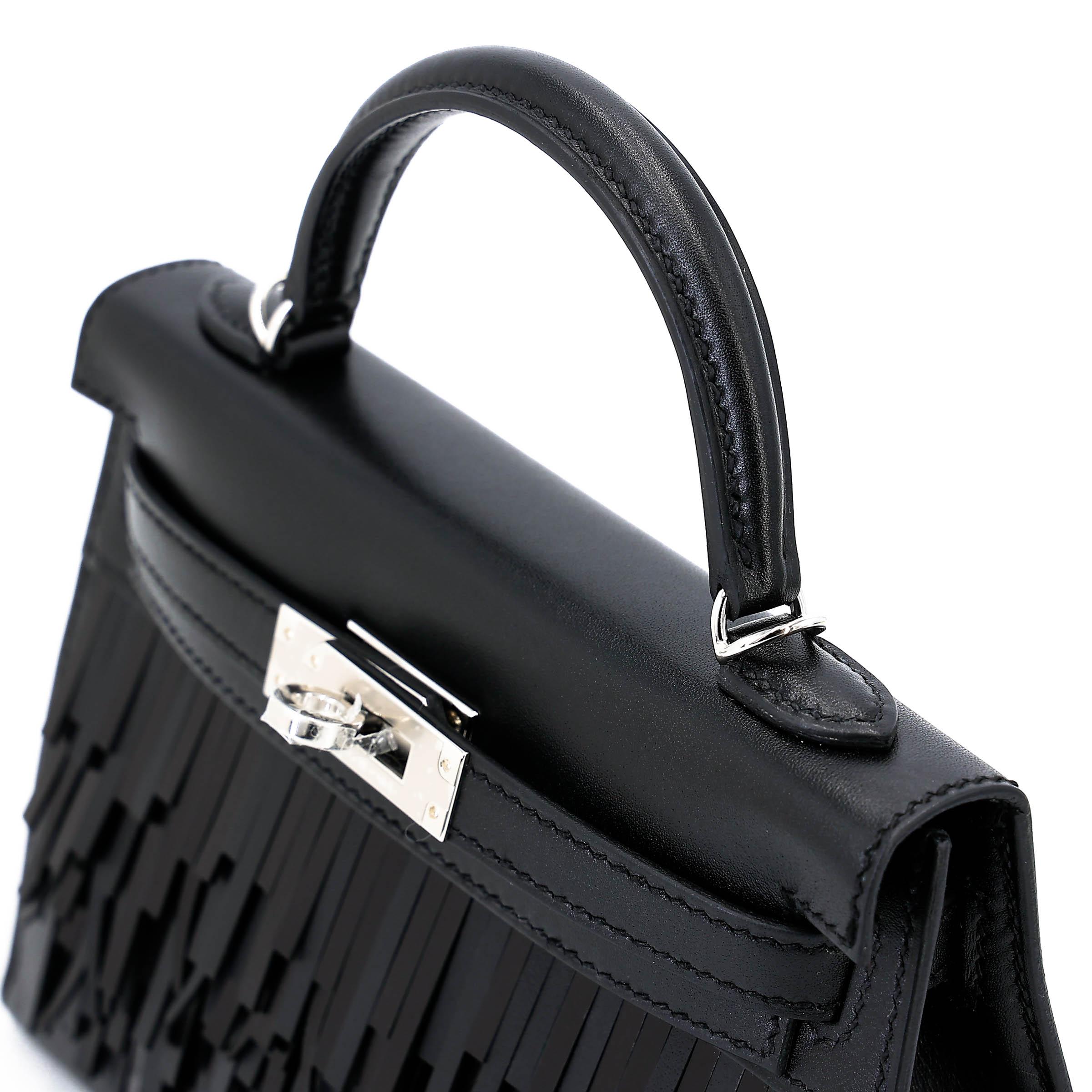 全新 HERMÈS 爱马仕 限量收藏款 Mini Kelly 二代 Pampilles 89 黑色 Noir (Black) Tadelakt皮 Sombrero皮 银扣 G刻 2026年 - 3