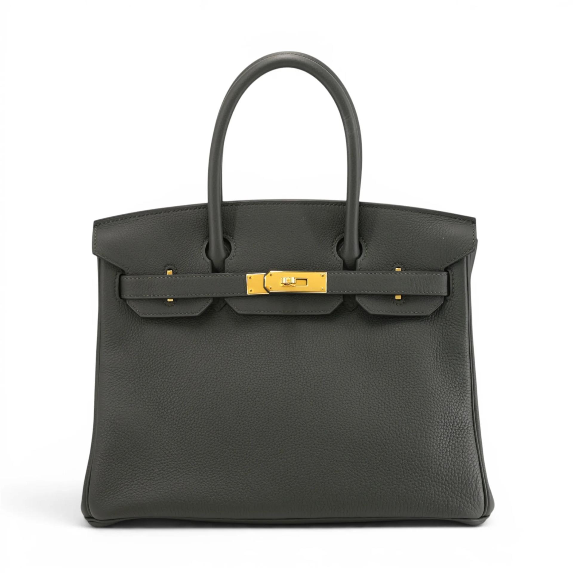 Very Good ( Rank A) HERMÈS Birkin 30 Vert Fonce (67) Togo Gold hardware W (2024) - 1