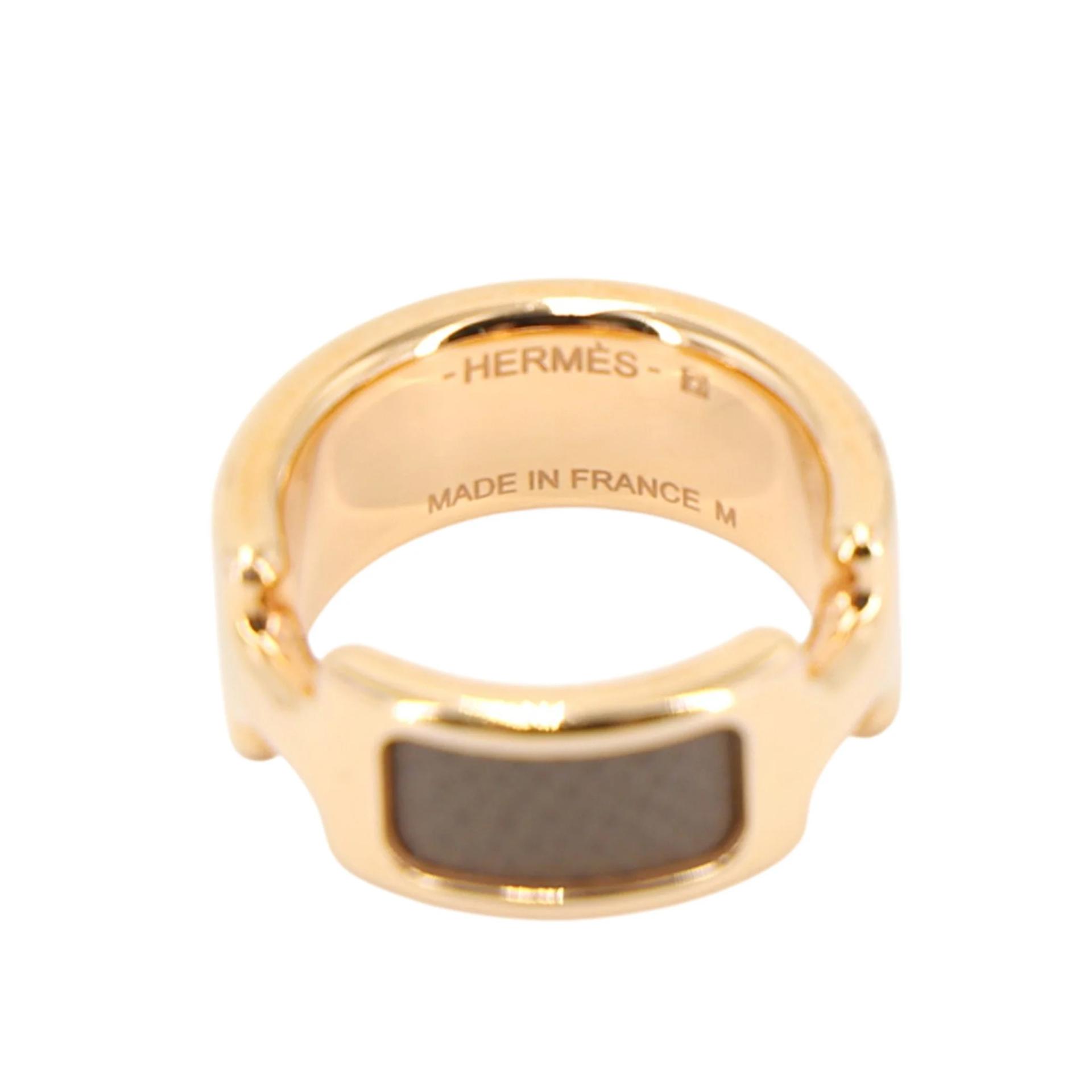 A美品 HERMÈS 爱马仕 Olympe Ring M size 18 大象灰 Etoupe Madame皮 金扣 - 6