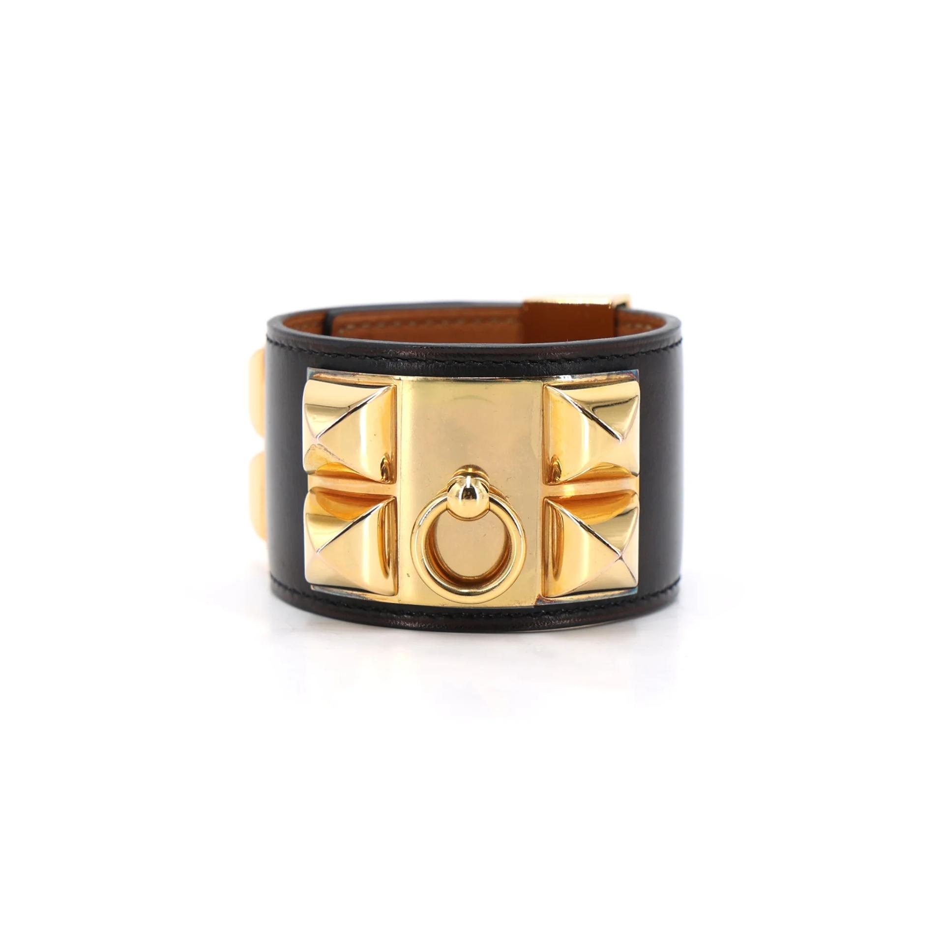 Very Good ( Rank A) HERMÈS Bracelet Collier de Chien CDC 24 T2/S Noir (89) Box-calf Gold hardware X (2016) - 4