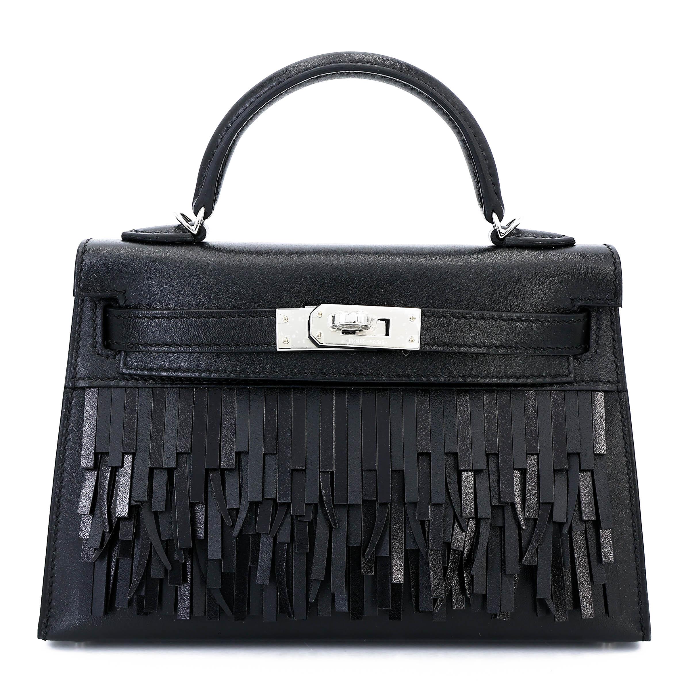 全新 HERMÈS 爱马仕 限量收藏款 Mini Kelly 二代 Pampilles 89 黑色 Noir (Black) Tadelakt皮 Sombrero皮 银扣 G刻 2026年 - 1