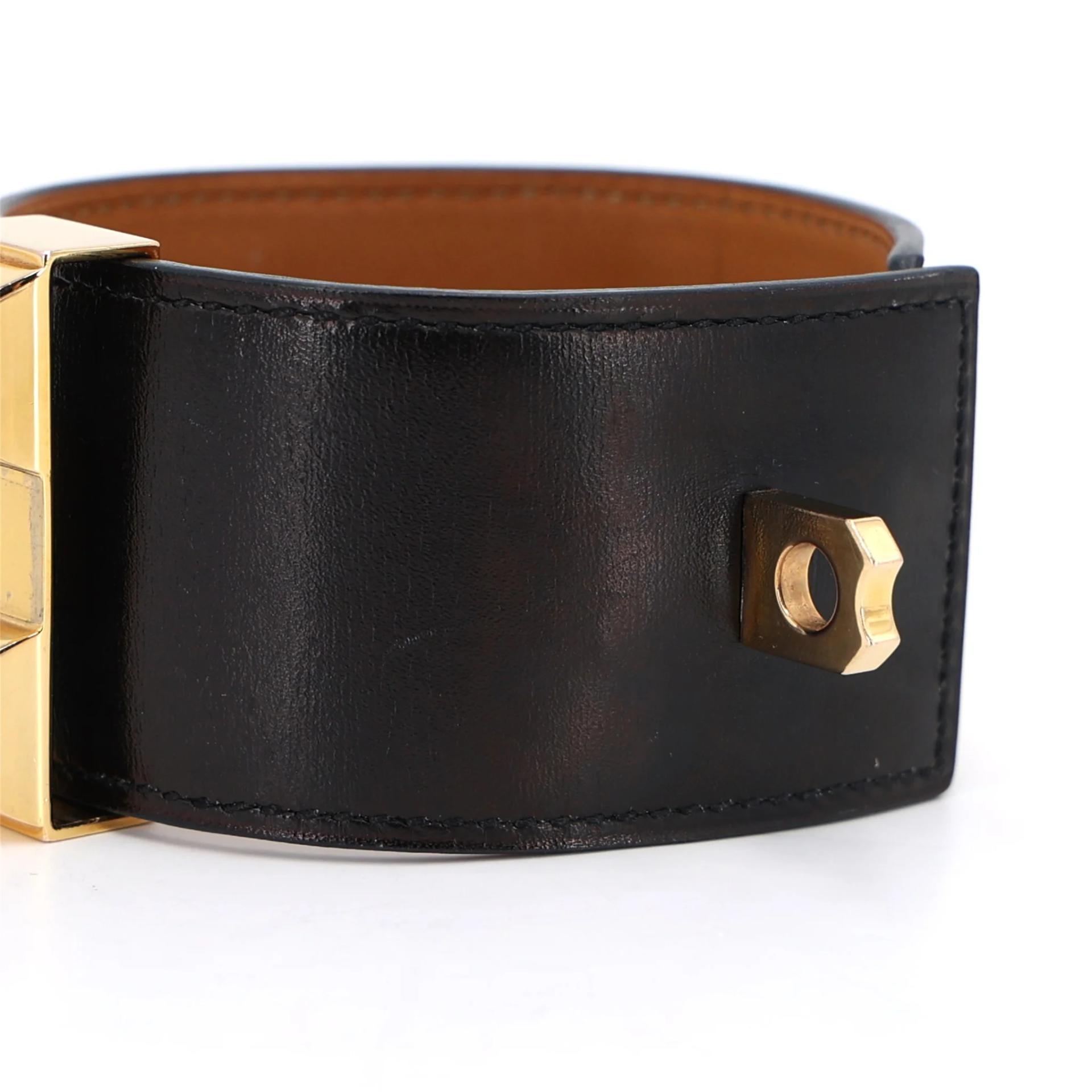 Very Good ( Rank A) HERMÈS Bracelet Collier de Chien CDC 24 T2/S Noir (89) Box-calf Gold hardware X (2016) - 6
