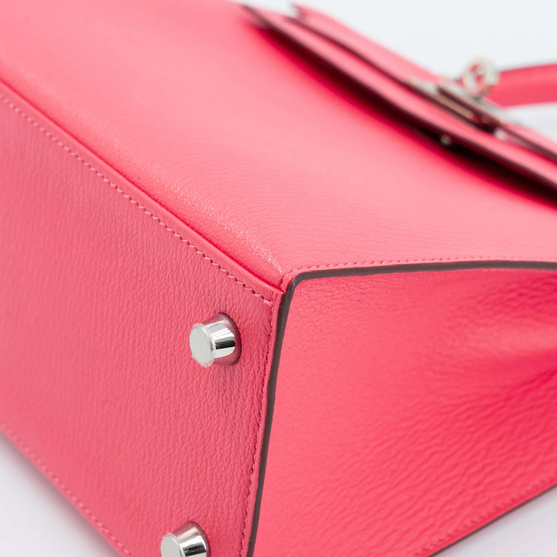 Unused ( Rank NS ) HERMÈS Kelly 25 Sellier Rose Lipstick (U5) Chevre Palladium hardware Y (2020) - 11