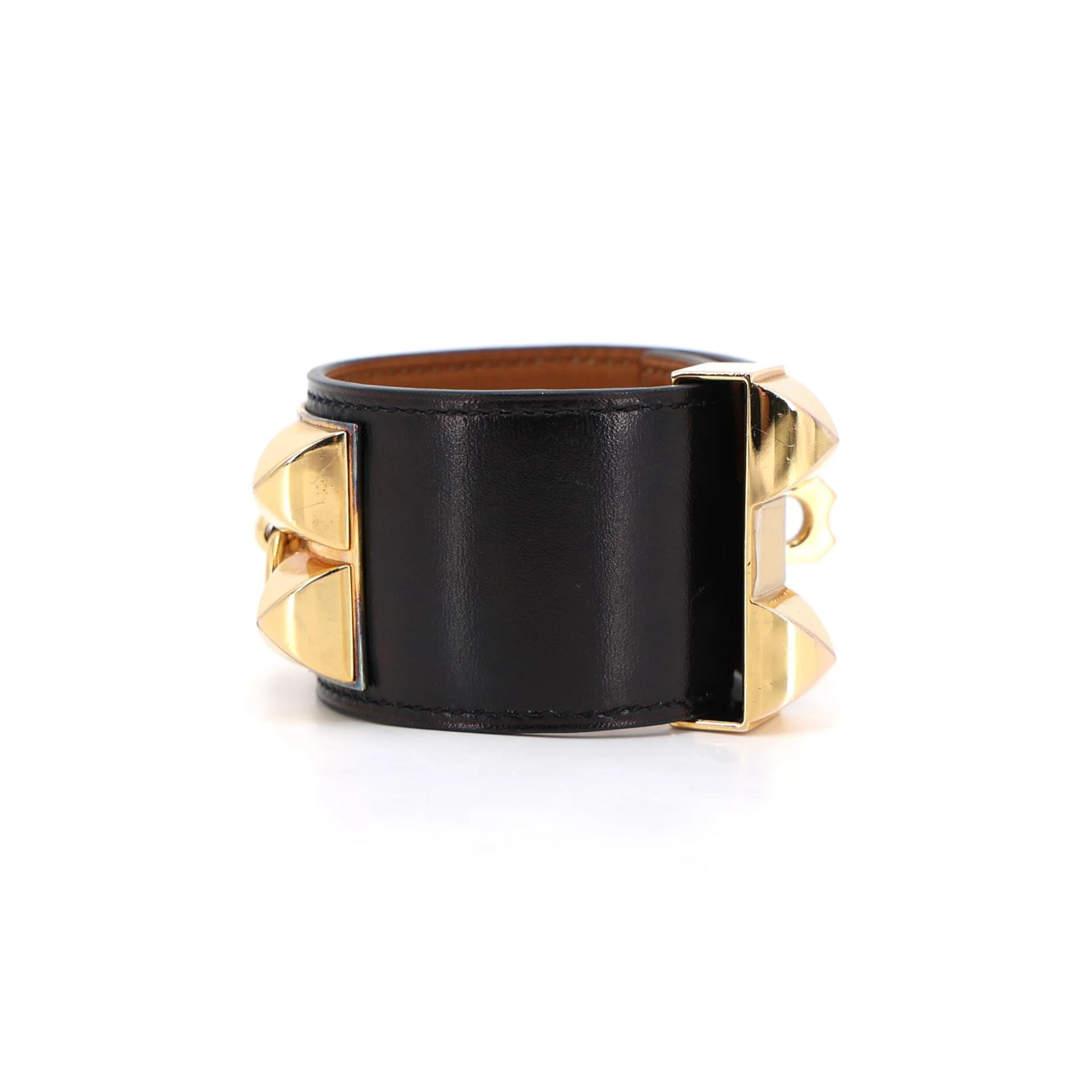 Very Good ( Rank A) HERMÈS Bracelet Collier de Chien CDC 24 T2/S Noir (89) Box-calf Gold hardware X (2016) - 5